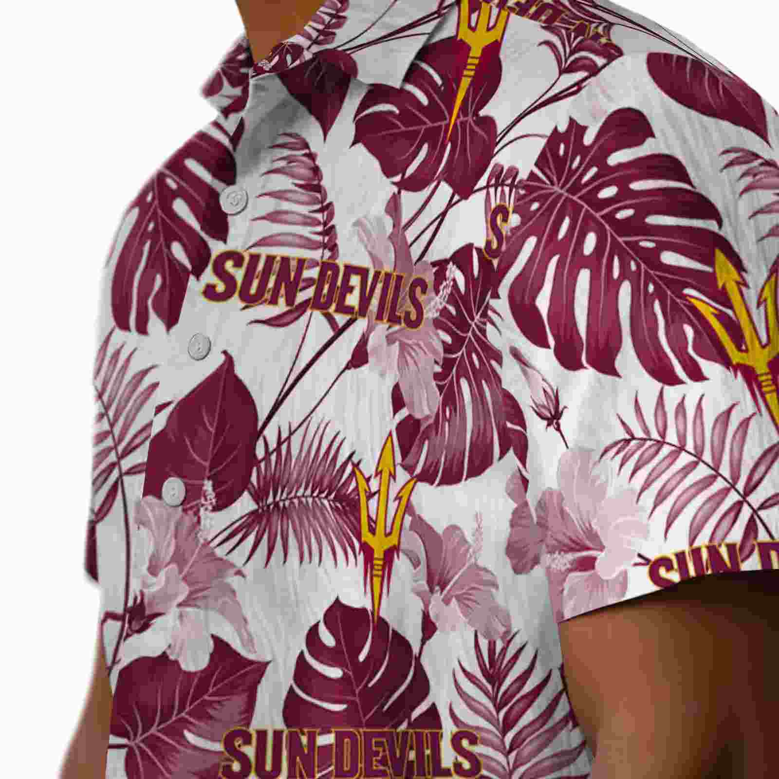 arizona state sun devils tropical plants maroon white hawaiian shirt trendy