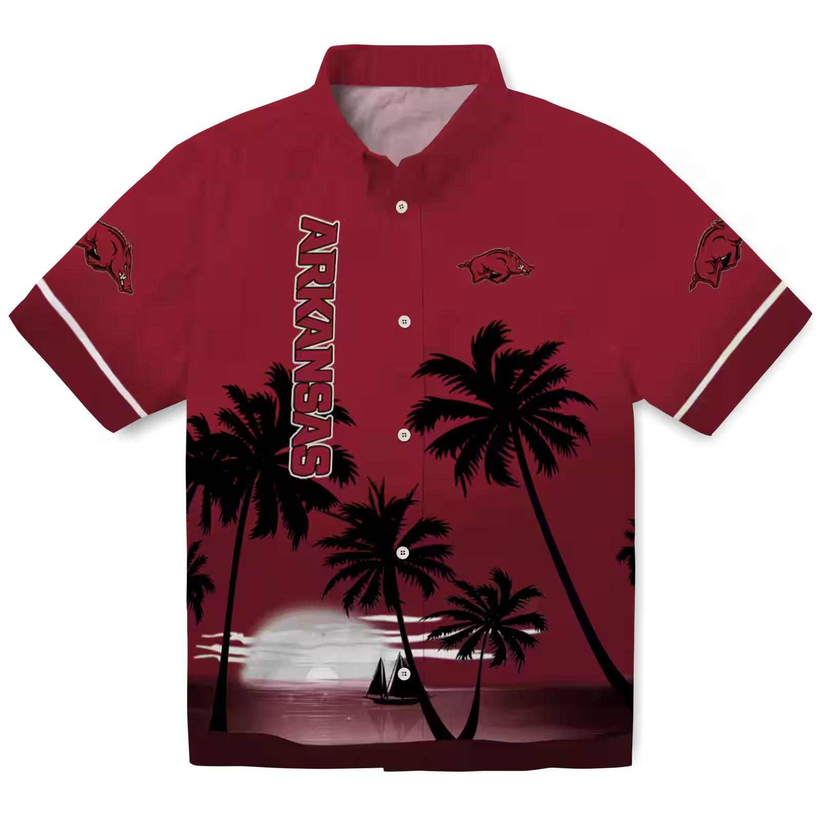 Arkansas Razorbacks Beach Sunset Red Black Hawaiian Shirt