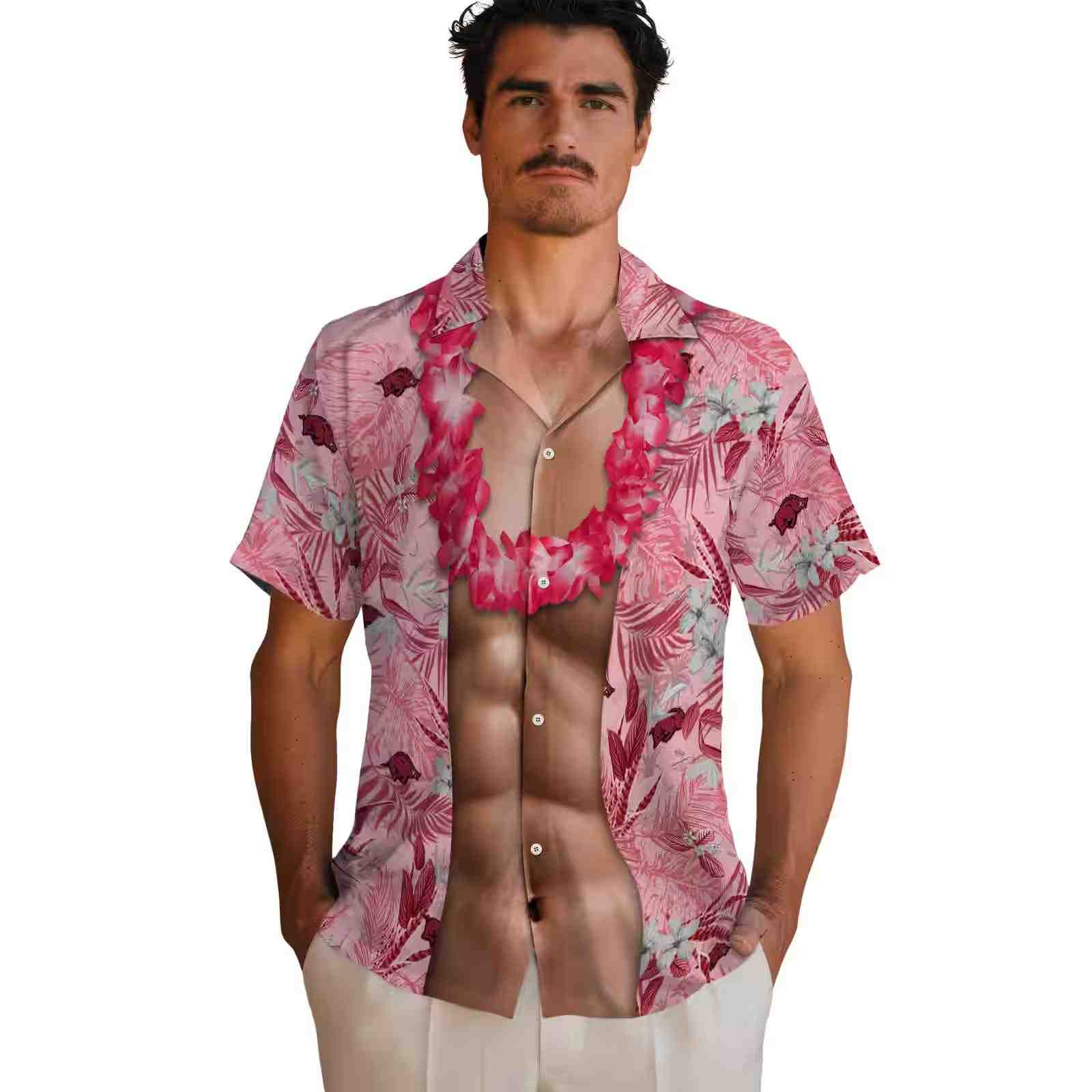 arkansas razorbacks chest illusion red hawaiian shirt fashion forward