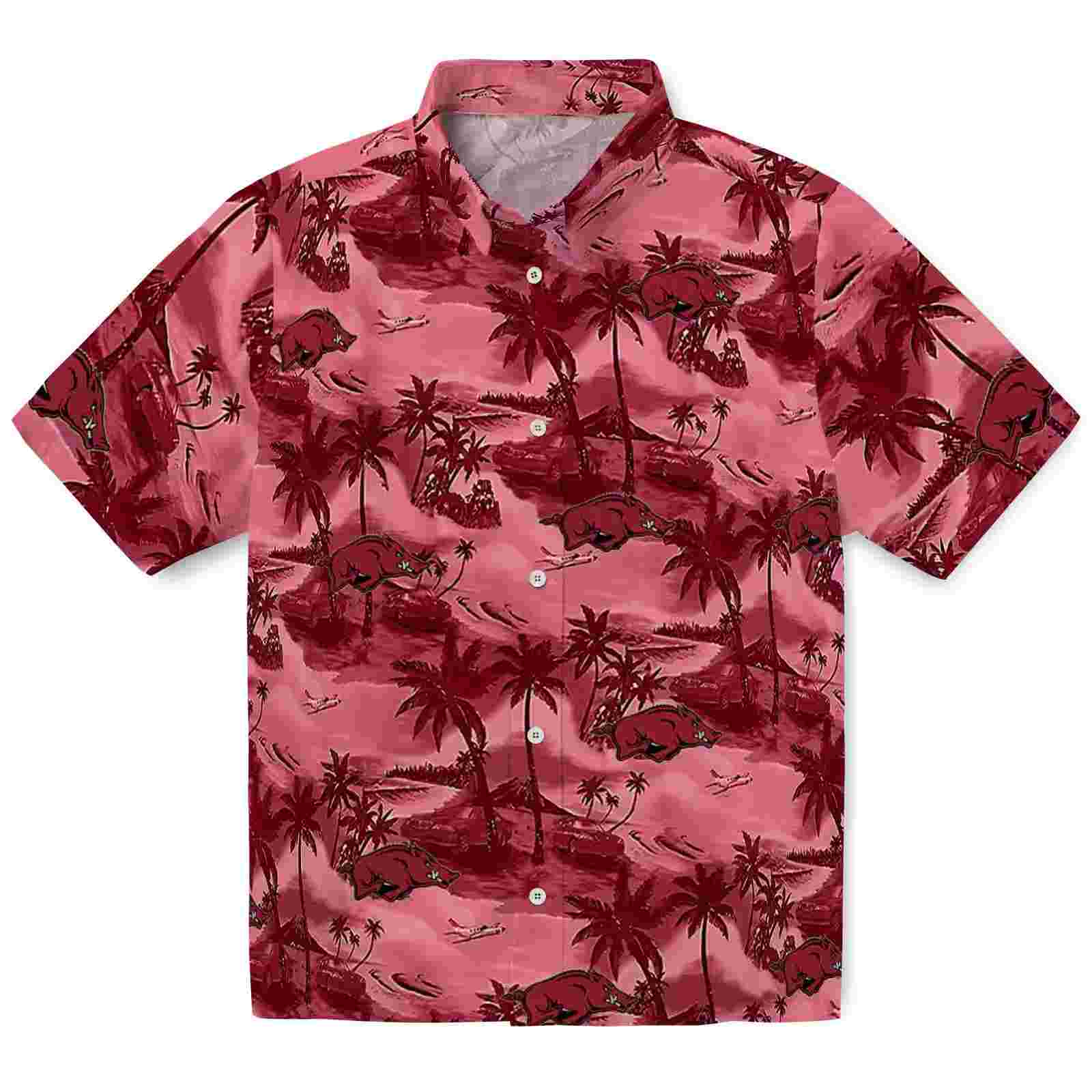 Arkansas Razorbacks Coastal Palms Red Hawaiian Shirt