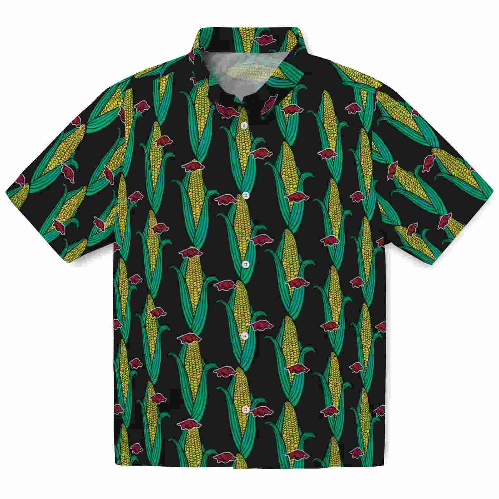 Arkansas Razorbacks Corn Motifs Black Green Hawaiian Shirt