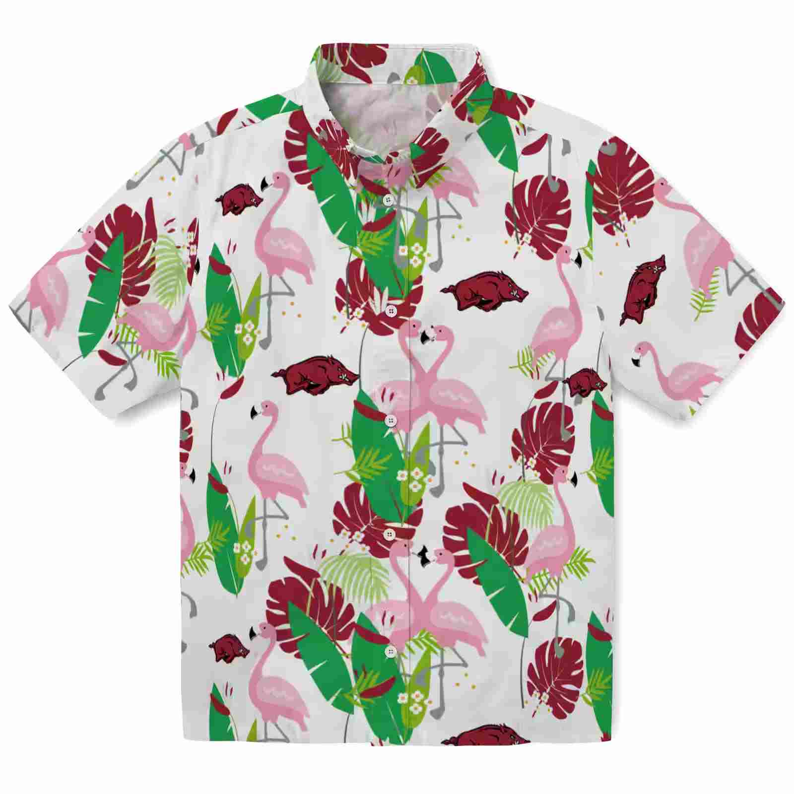 Arkansas Razorbacks Flamingo Foliage Red Green Hawaiian Shirt