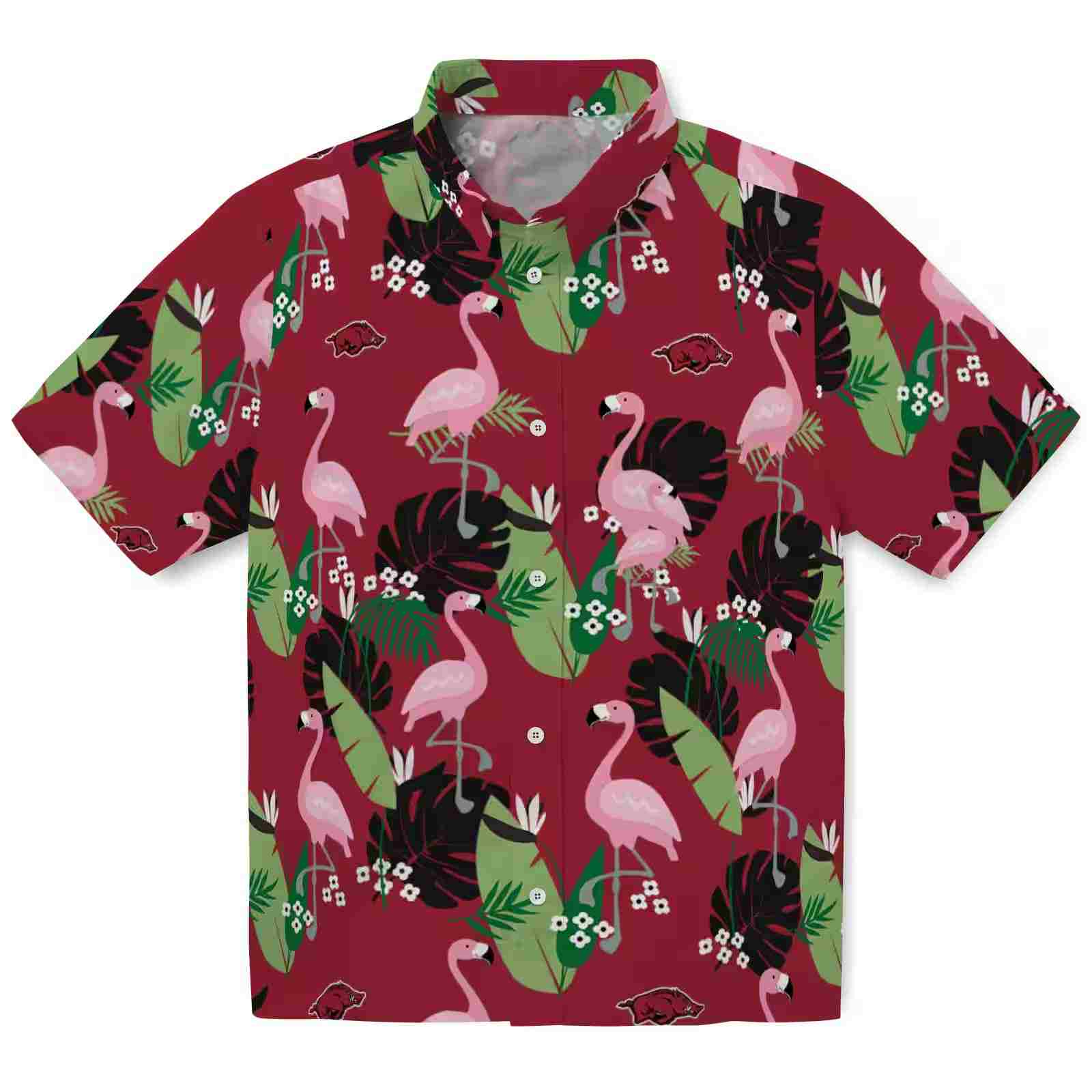 Arkansas Razorbacks Flamingo Leaf Motif Red Hawaiian Shirt