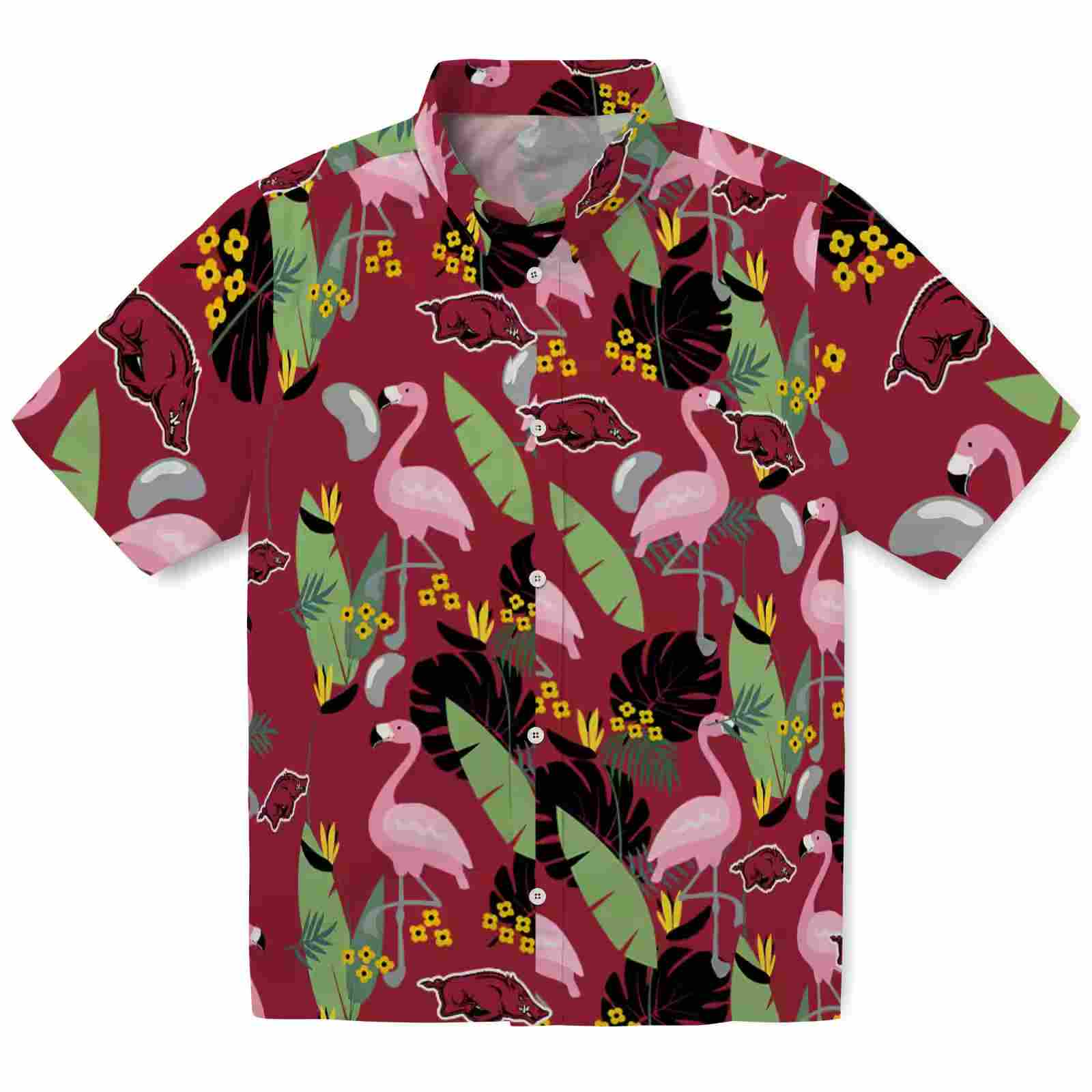 Arkansas Razorbacks Flamingo Leaves Red Hawaiian Shirt