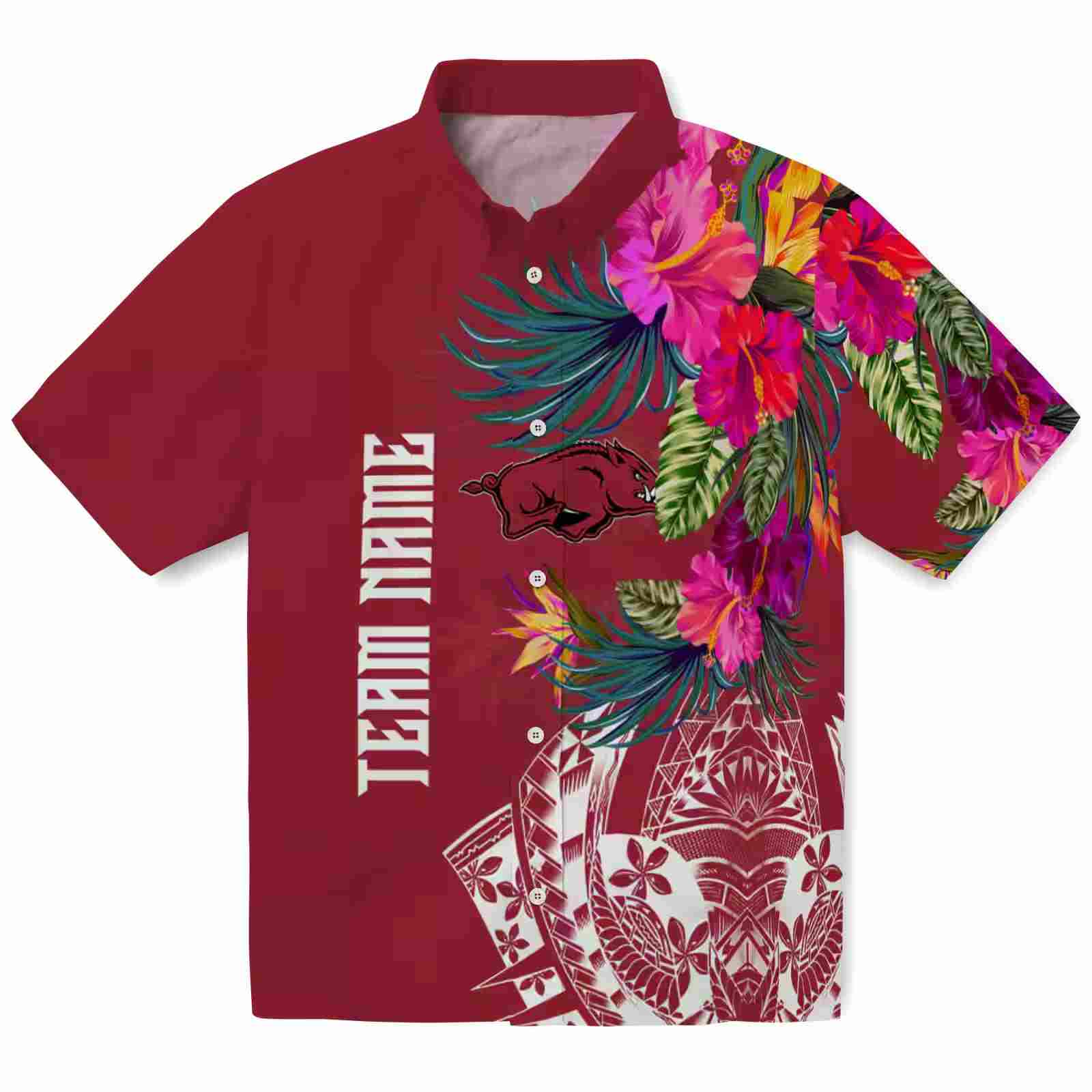 Arkansas Razorbacks Floral Polynesian Red Hawaiian Shirt