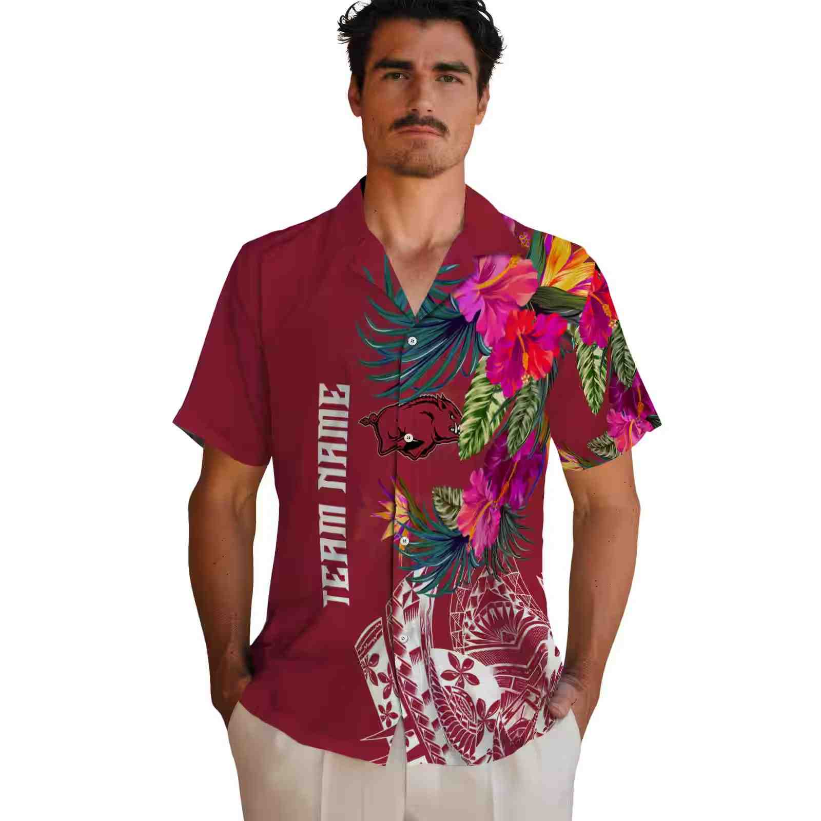 arkansas razorbacks floral polynesian red hawaiian shirt fashion forward