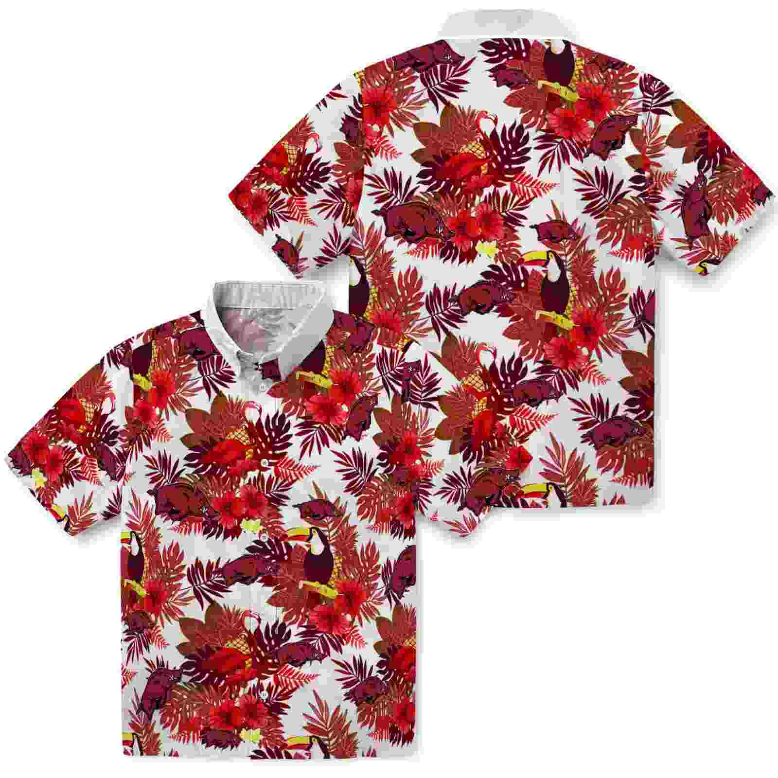 arkansas razorbacks floral toucan red hawaiian shirt high quality