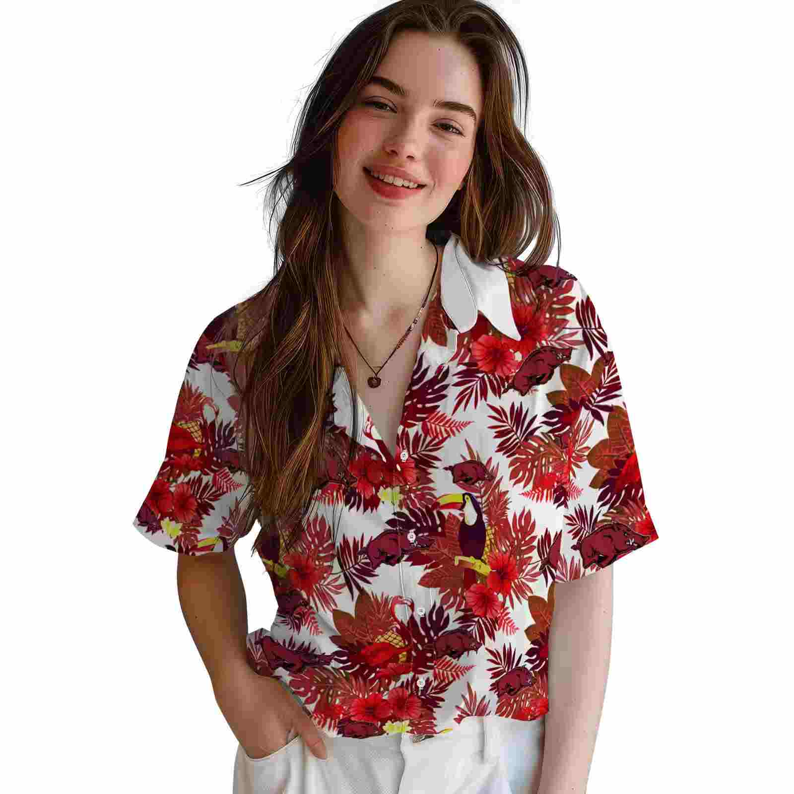 arkansas razorbacks floral toucan red hawaiian shirt latest model