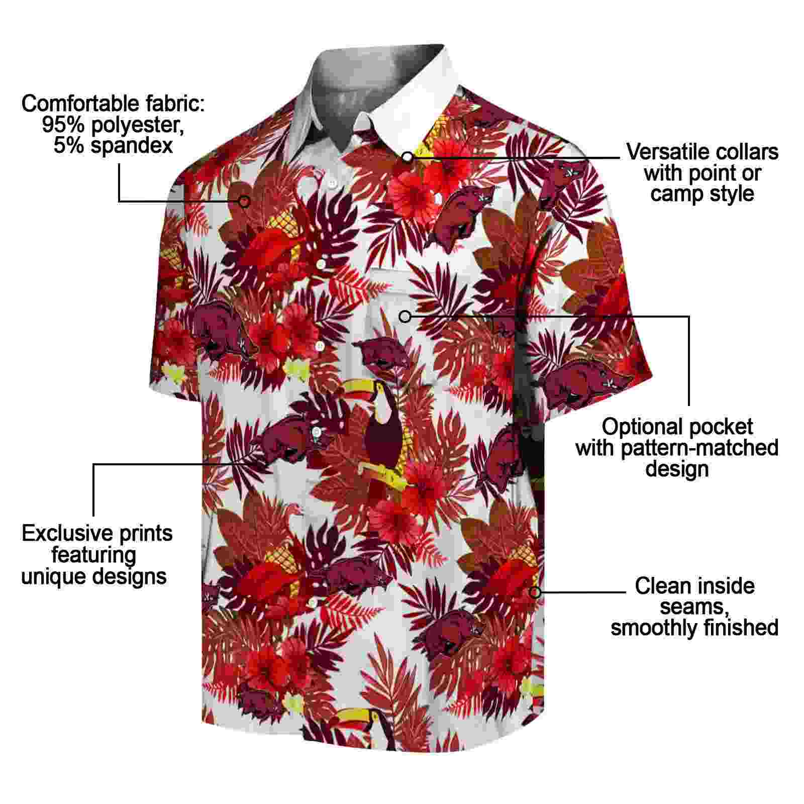 arkansas razorbacks floral toucan red hawaiian shirt new arrival