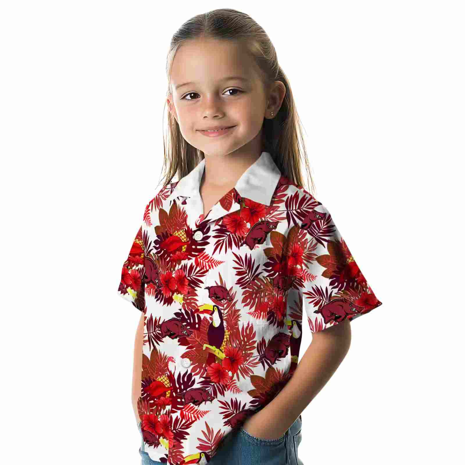 arkansas razorbacks floral toucan red hawaiian shirt premium grade