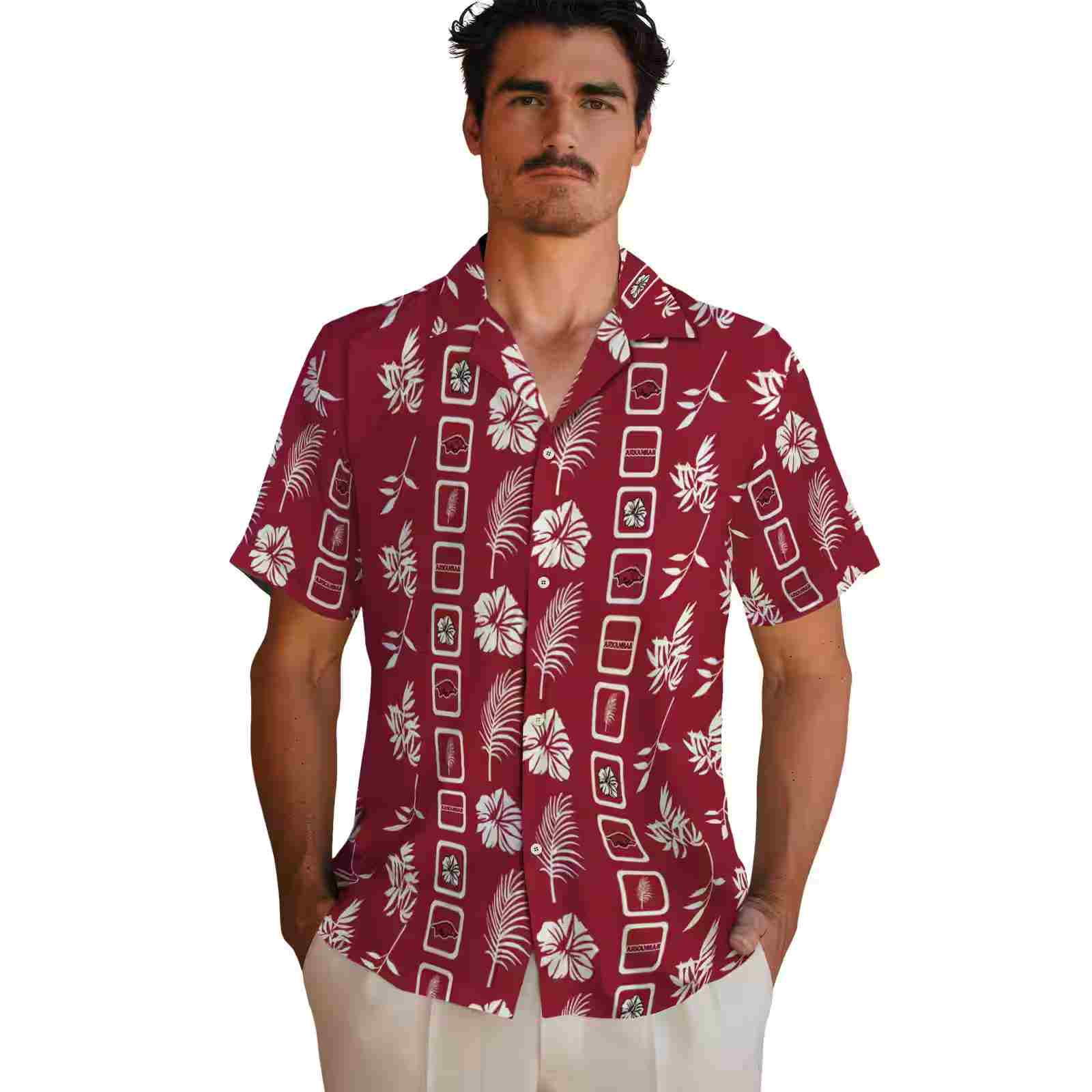 arkansas razorbacks framed floral red hawaiian shirt fashion forward