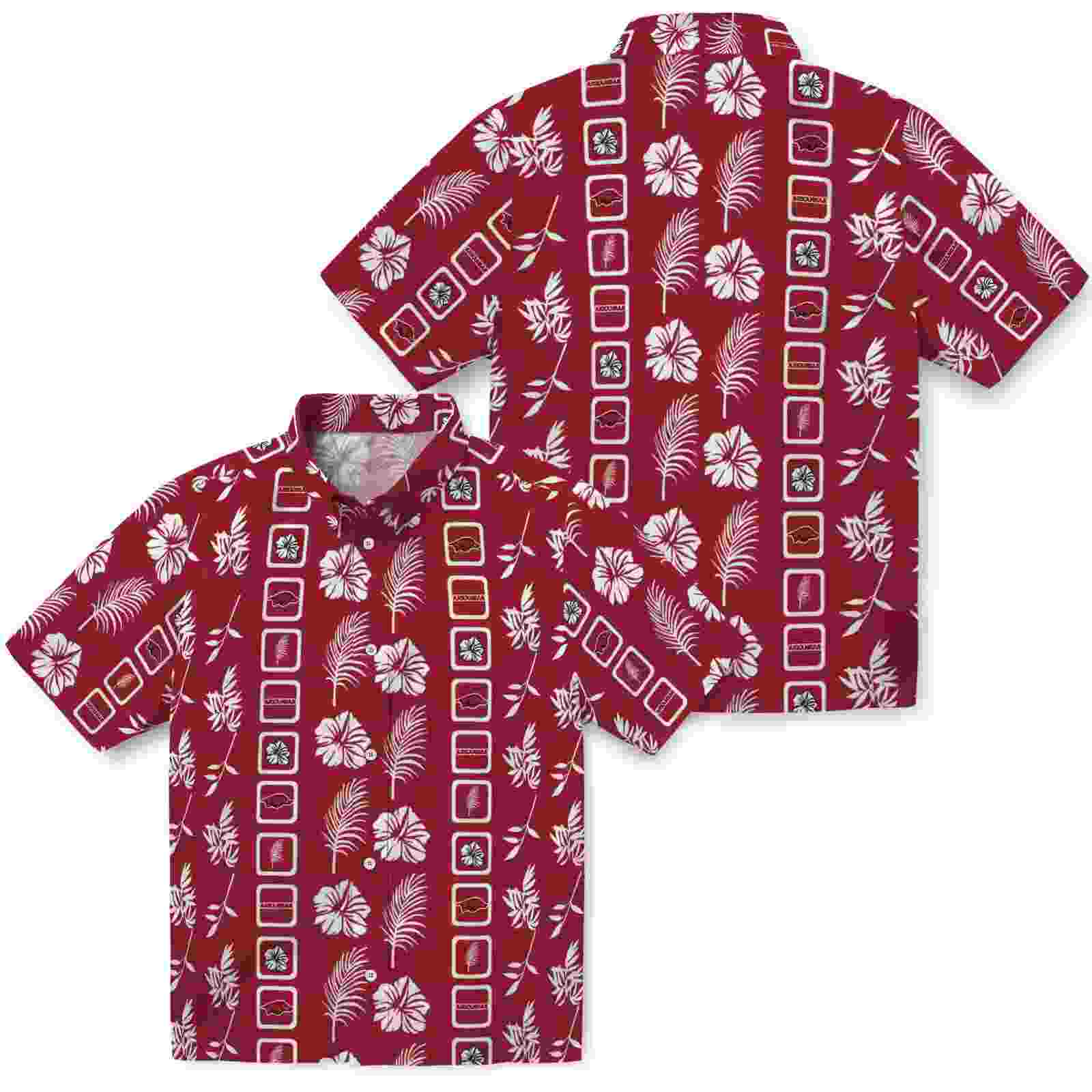 arkansas razorbacks framed floral red hawaiian shirt high quality