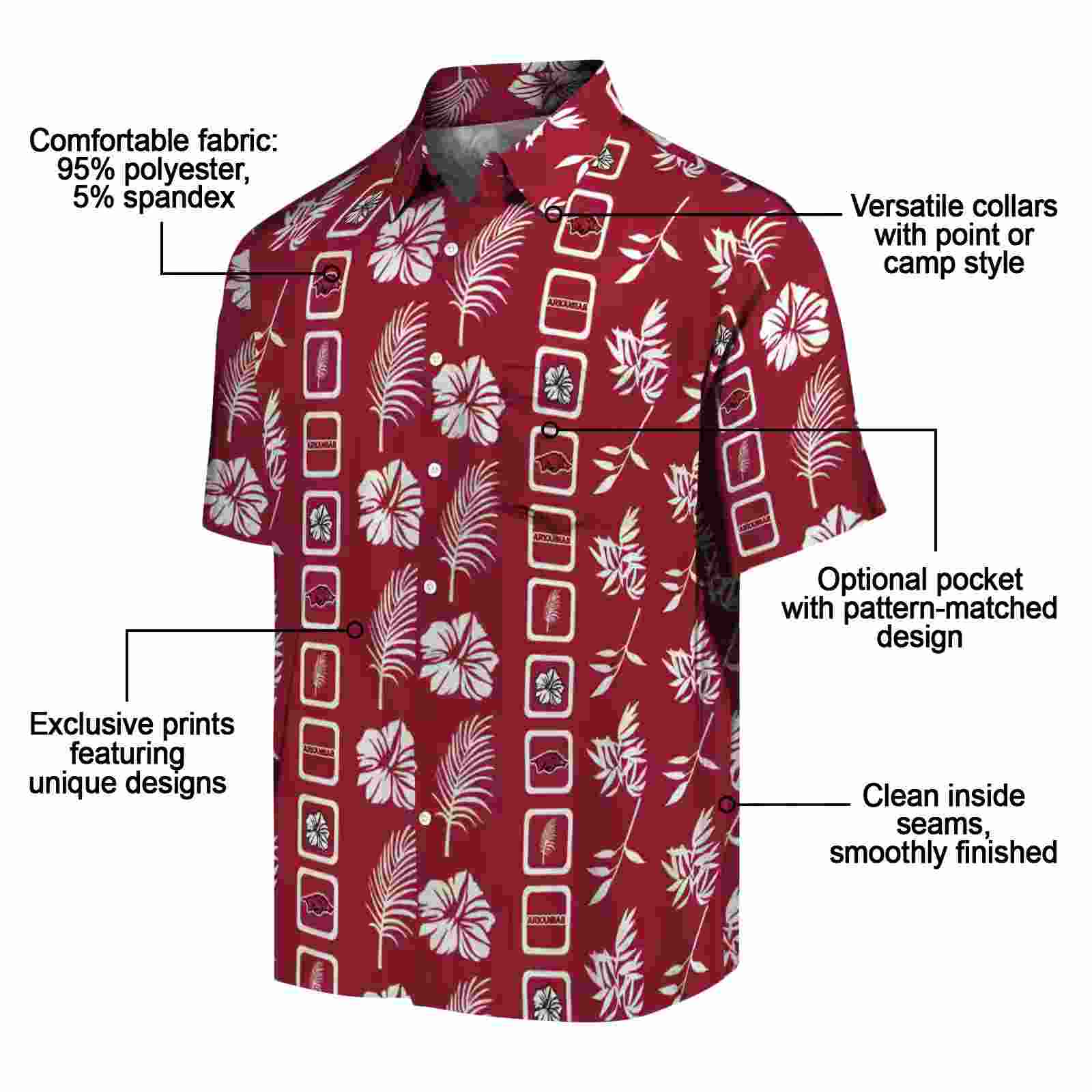 arkansas razorbacks framed floral red hawaiian shirt new arrival