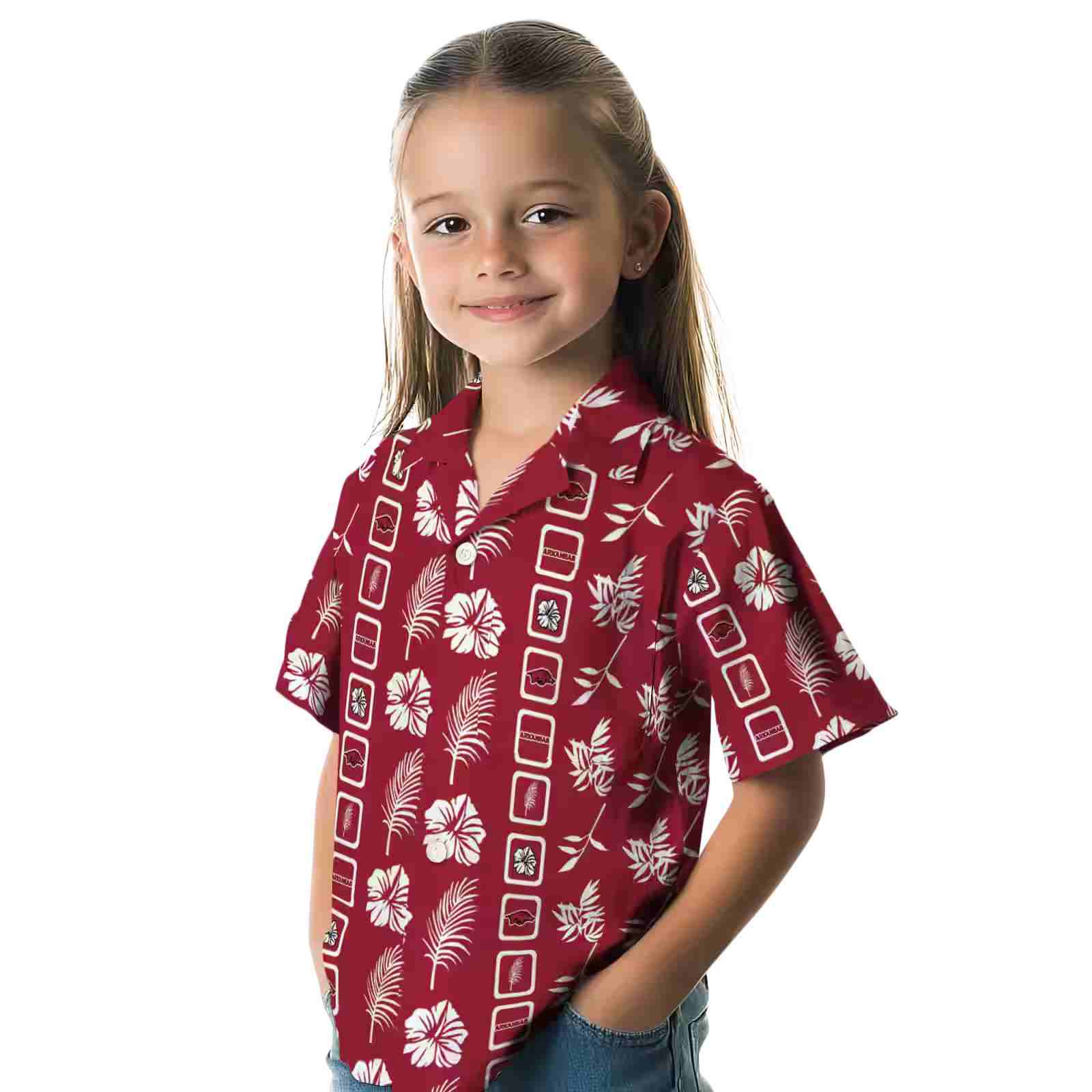 arkansas razorbacks framed floral red hawaiian shirt premium grade