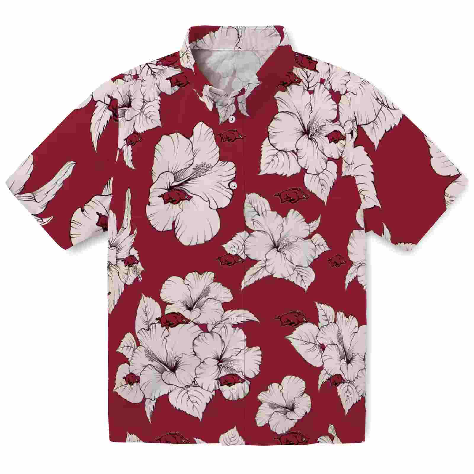 Arkansas Razorbacks Hibiscus Blooms Red White Hawaiian Shirt