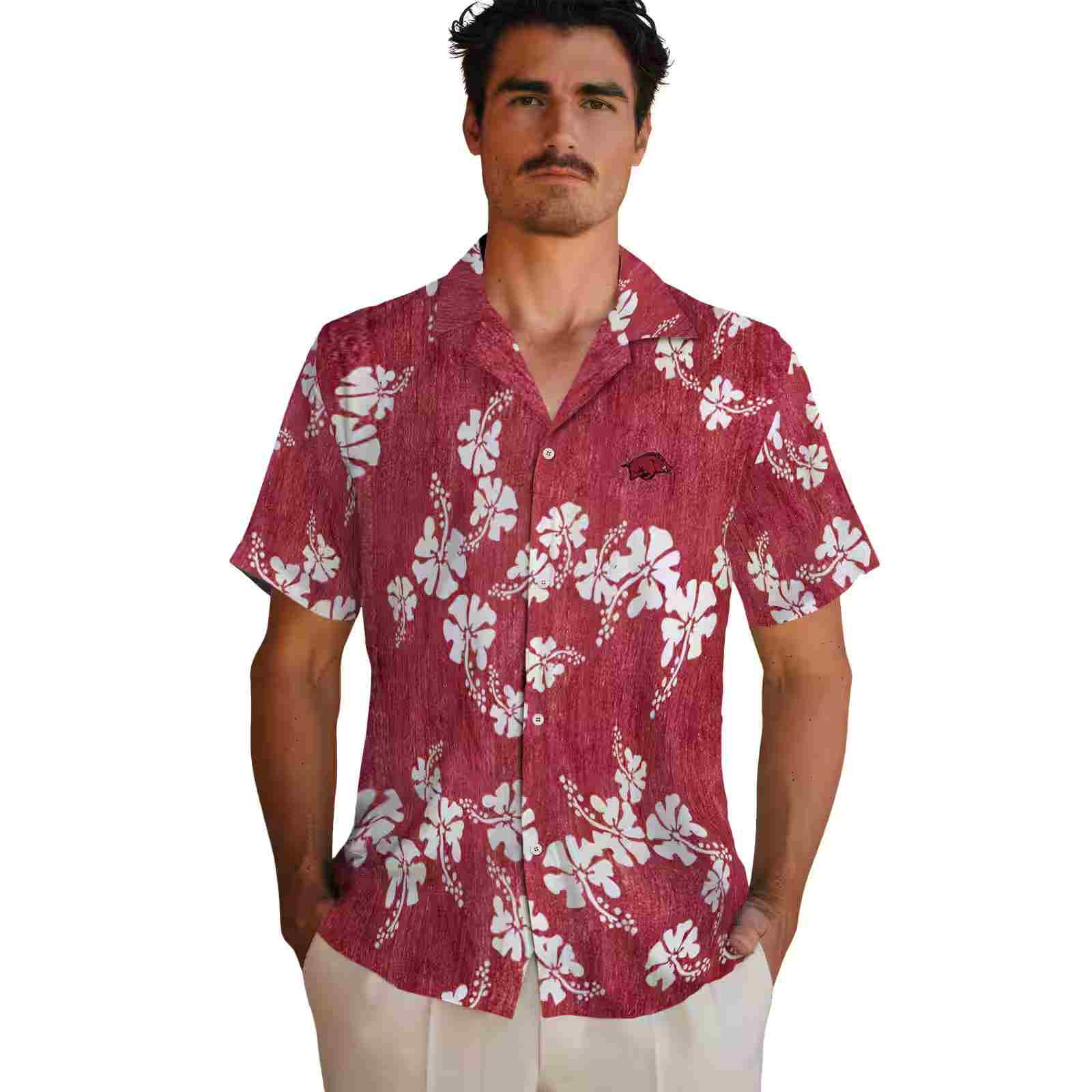 arkansas razorbacks hibiscus clusters red hawaiian shirt fashion forward