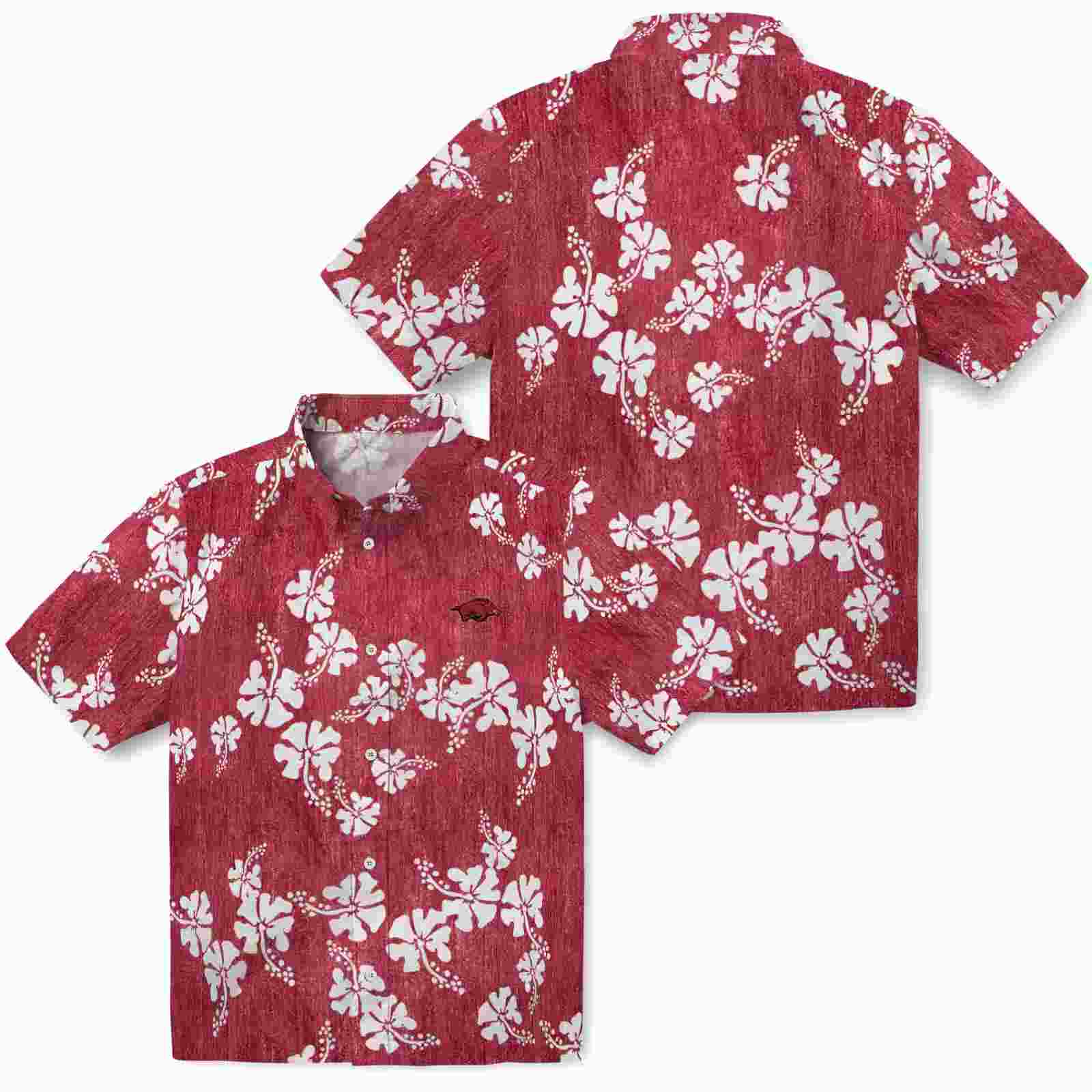 arkansas razorbacks hibiscus clusters red hawaiian shirt high quality