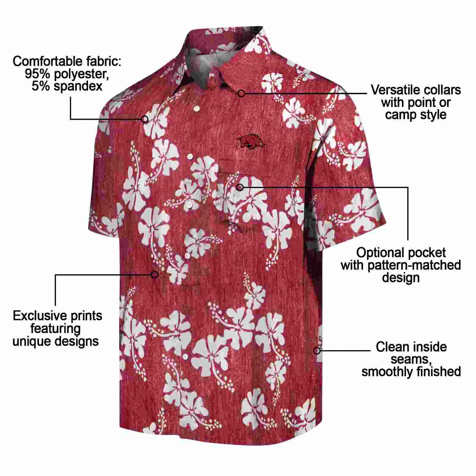 arkansas razorbacks hibiscus clusters red hawaiian shirt new arrival