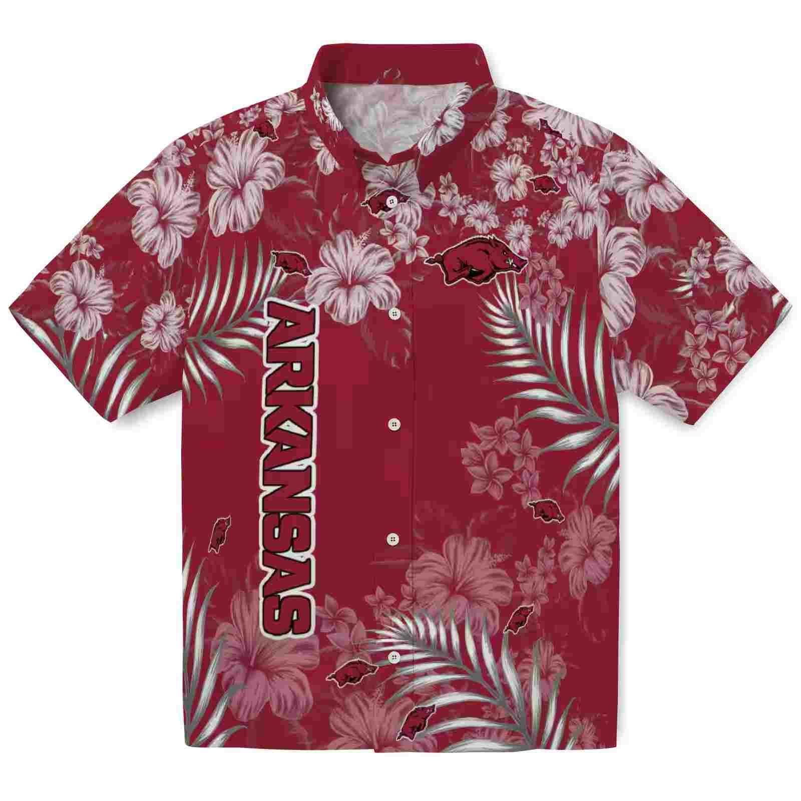 Arkansas Razorbacks Hibiscus Print Red Hawaiian Shirt