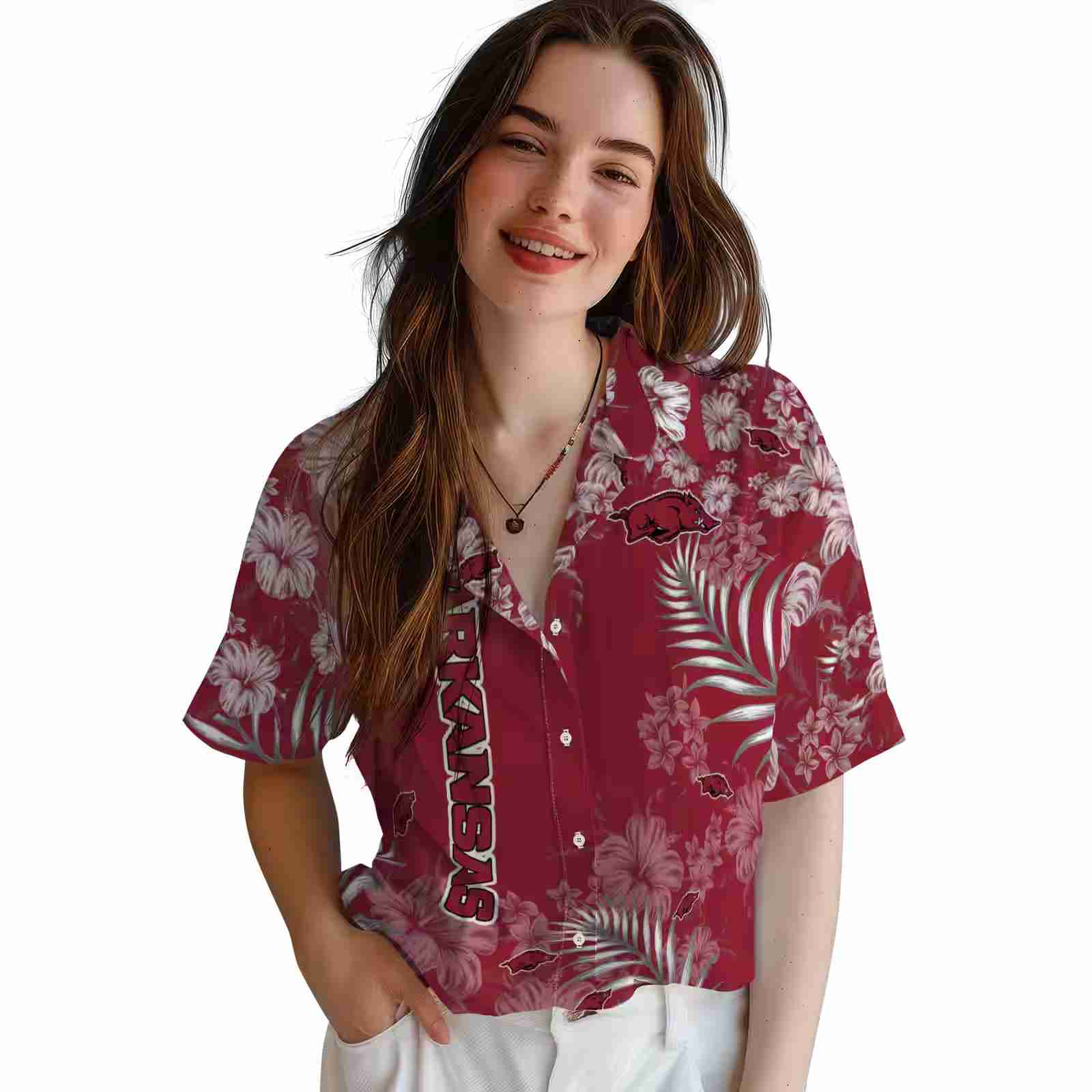 arkansas razorbacks hibiscus print red hawaiian shirt latest model