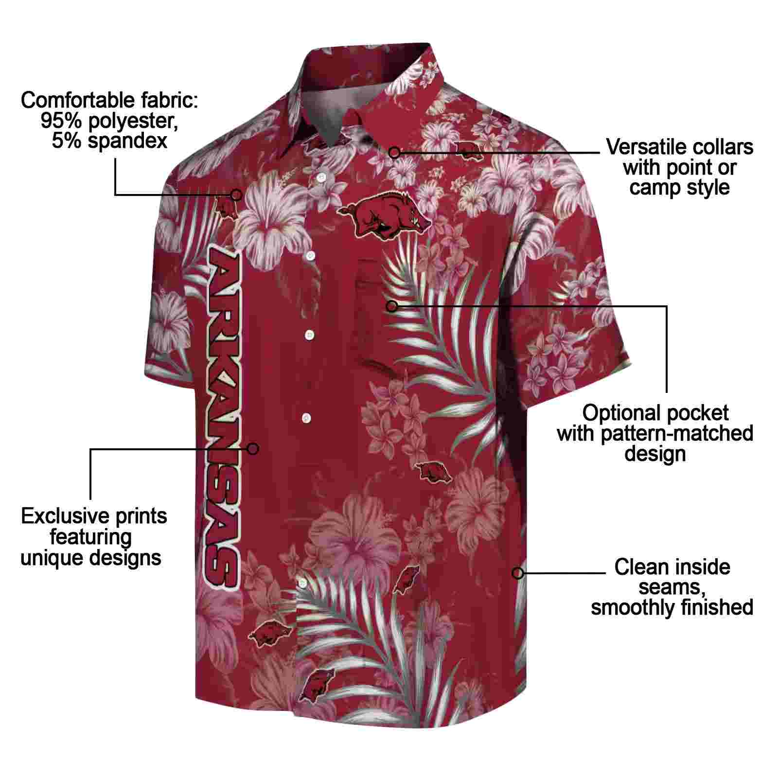 arkansas razorbacks hibiscus print red hawaiian shirt new arrival