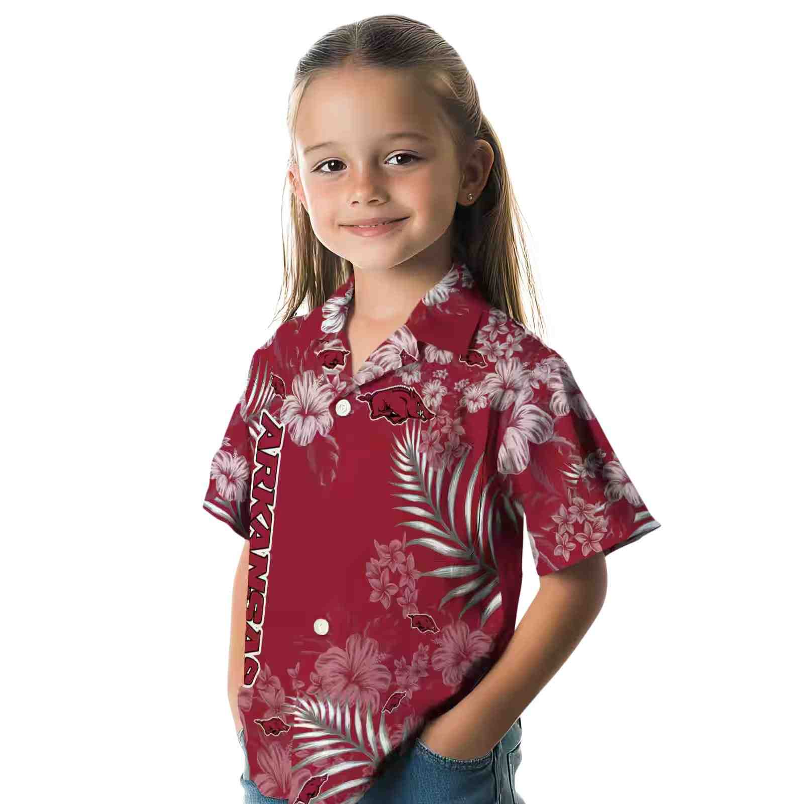 arkansas razorbacks hibiscus print red hawaiian shirt premium grade