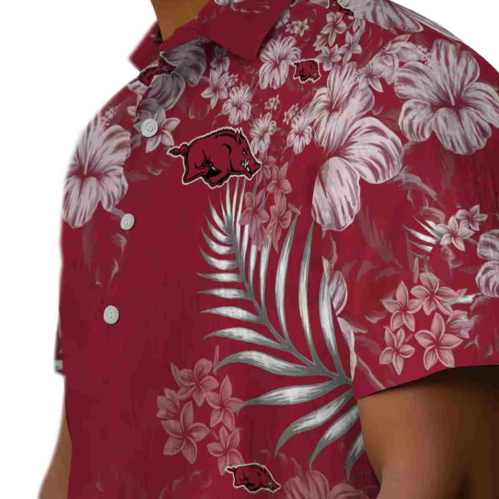 arkansas razorbacks hibiscus print red hawaiian shirt trendy