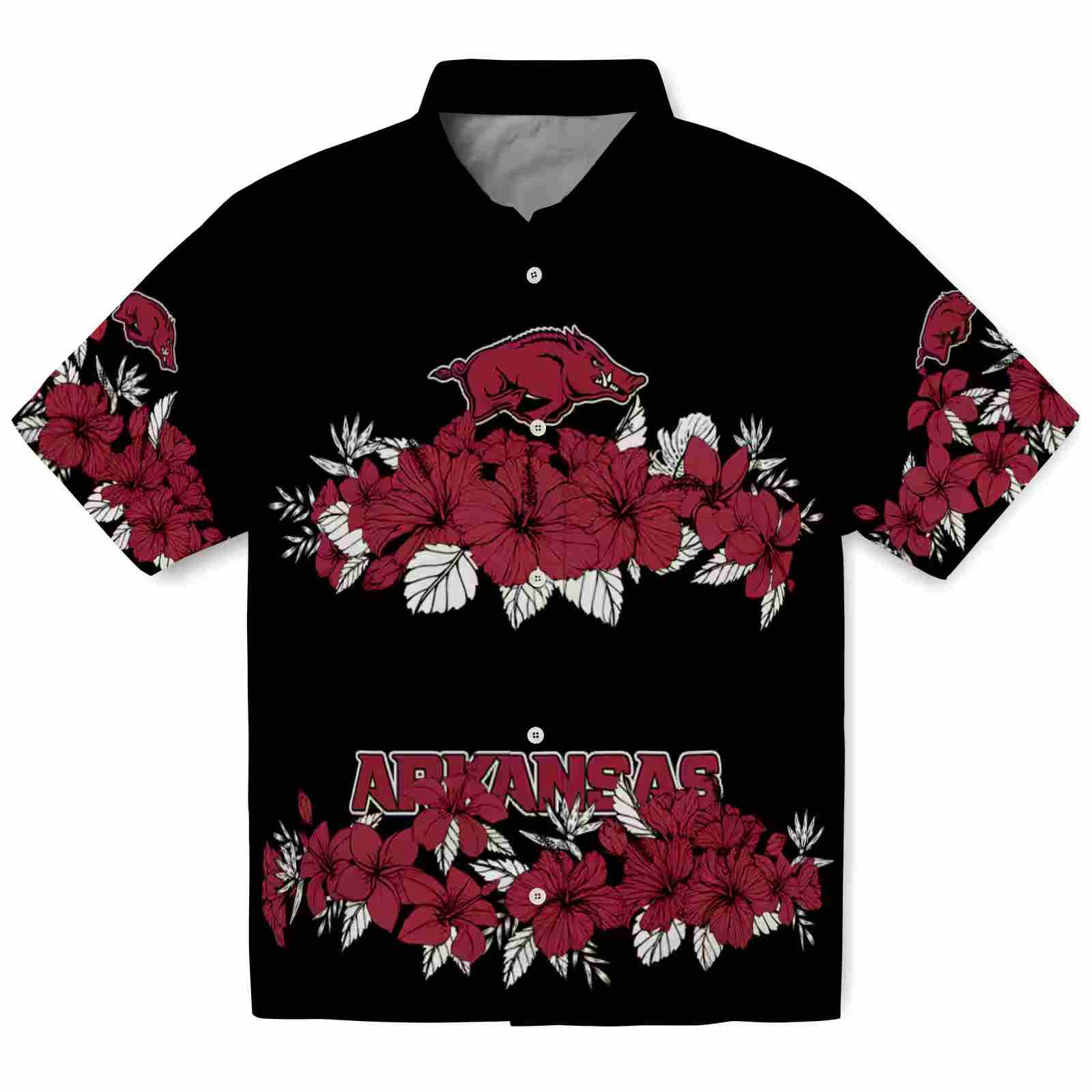 Arkansas Razorbacks Hibiscus Stripe Red Black Hawaiian Shirt