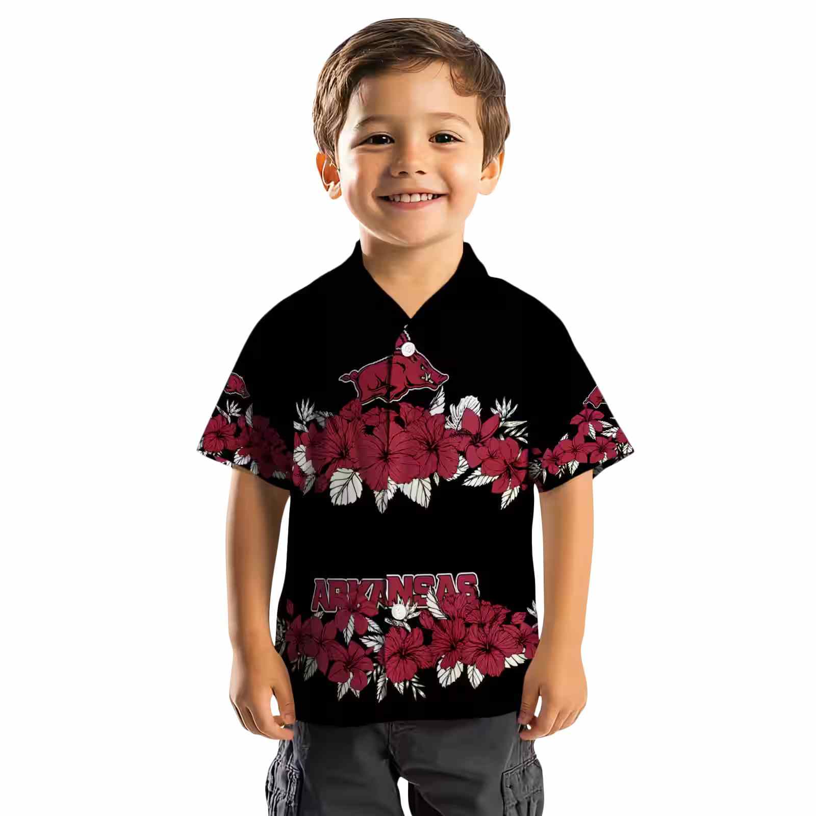 arkansas razorbacks hibiscus stripe red black hawaiian shirt top rated