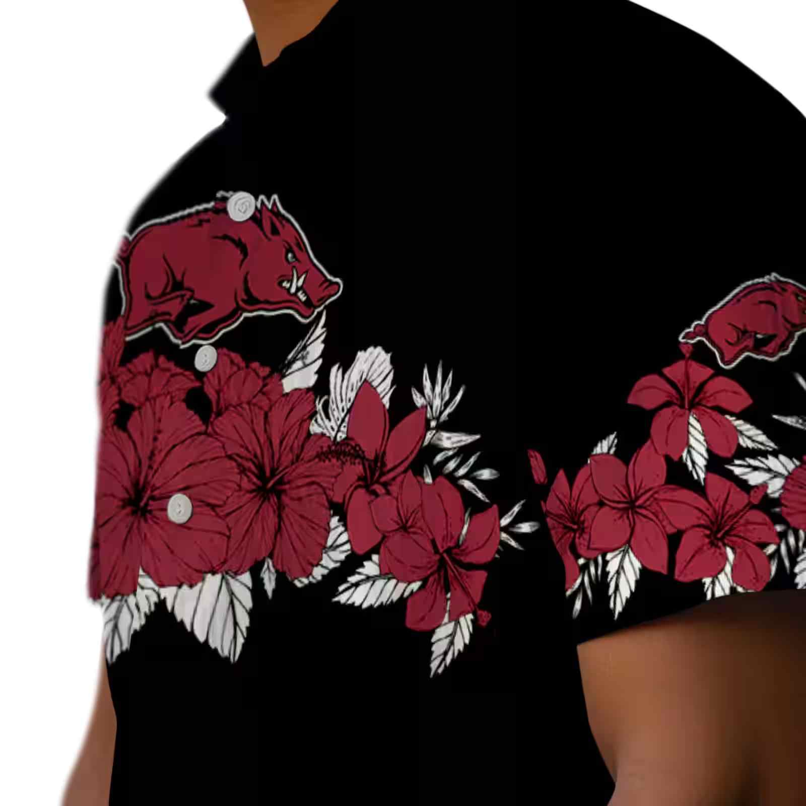 arkansas razorbacks hibiscus stripe red black hawaiian shirt trendy