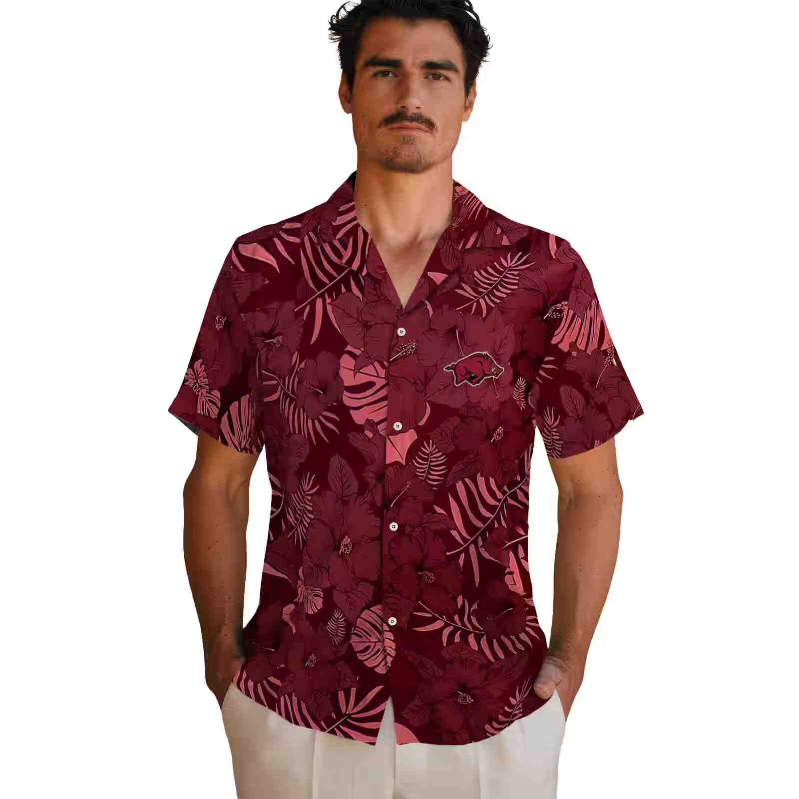 arkansas razorbacks jungle vibes red hawaiian shirt fashion forward