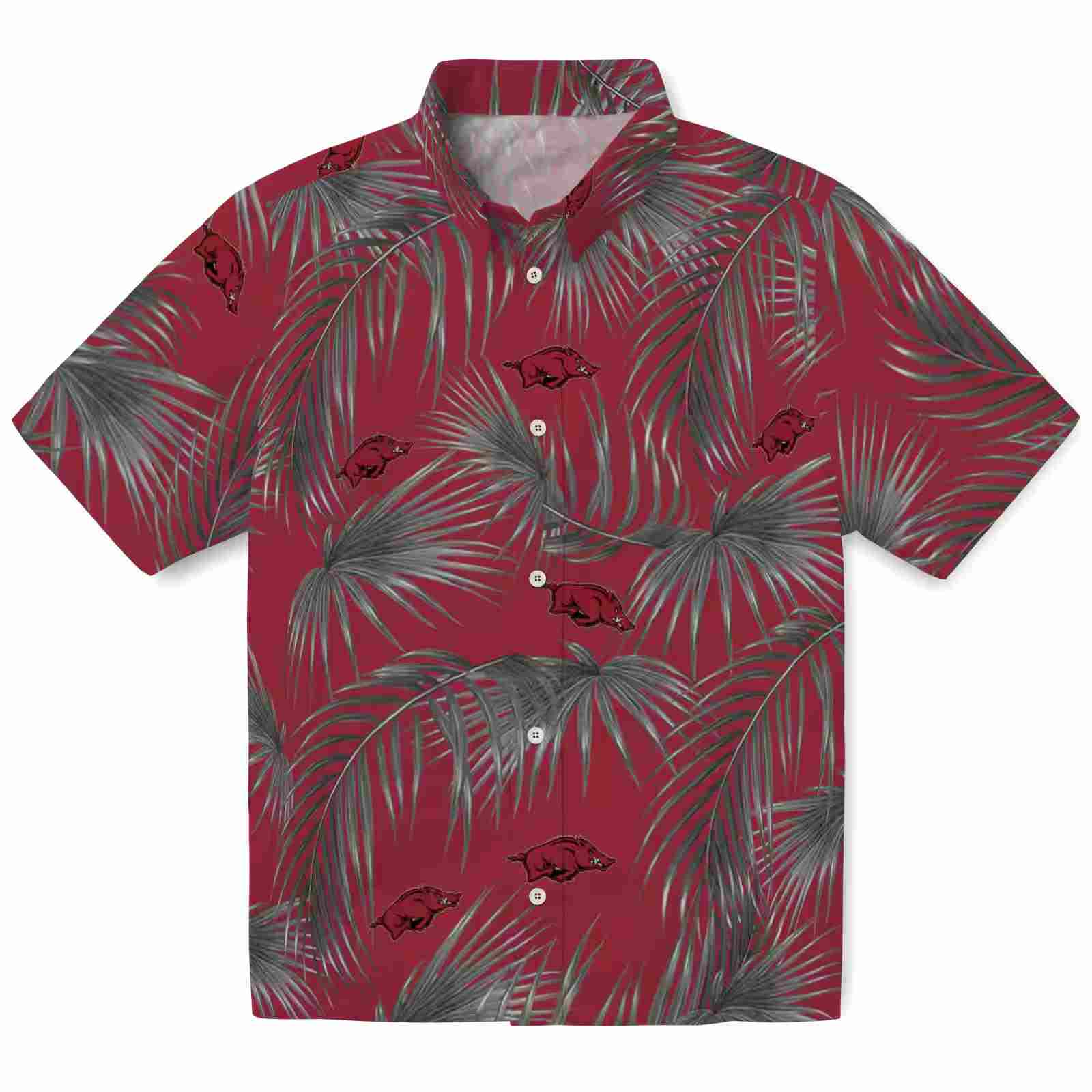 Arkansas Razorbacks Leafy Palms Red Hawaiian Shirt