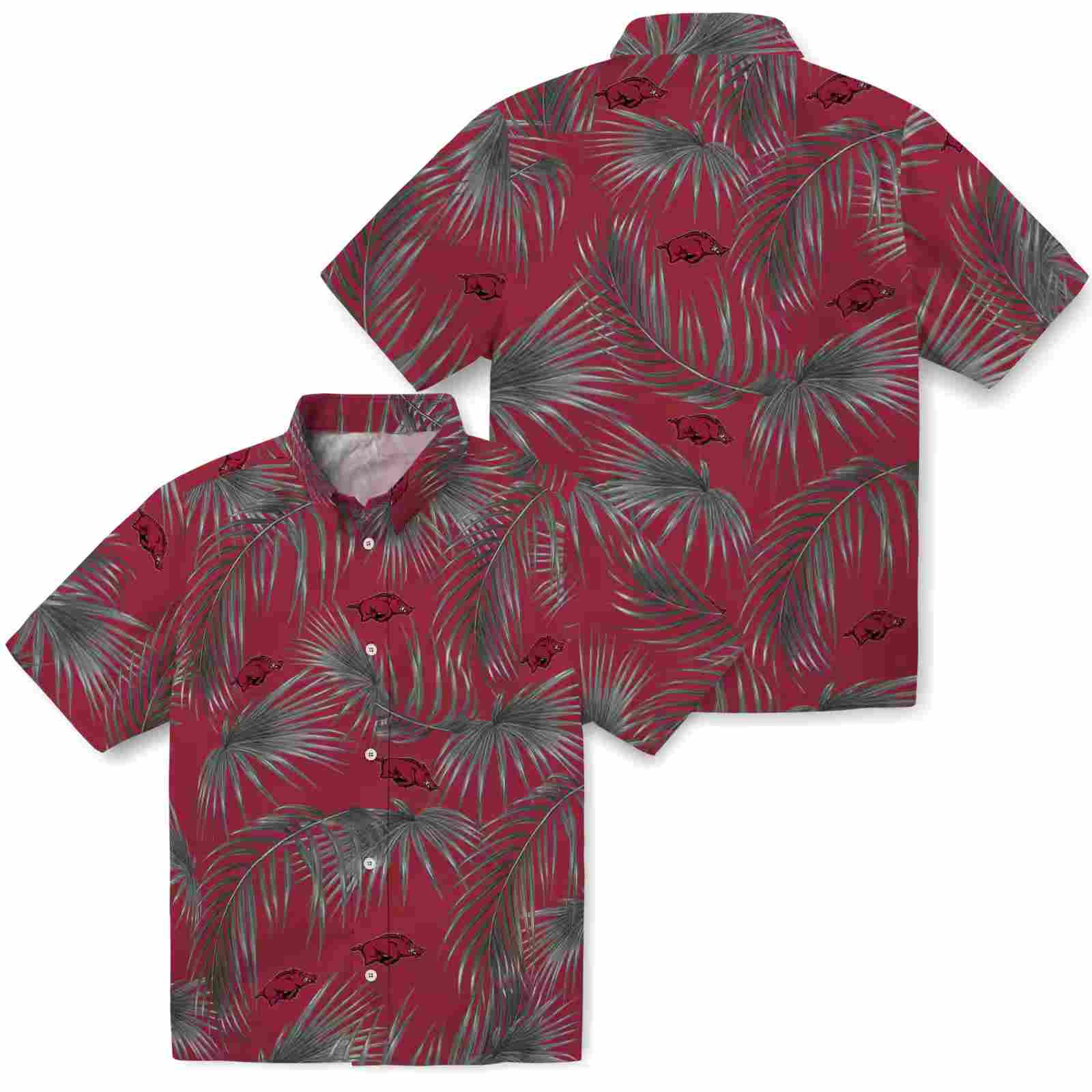 arkansas razorbacks leafy palms red hawaiian shirt high quality