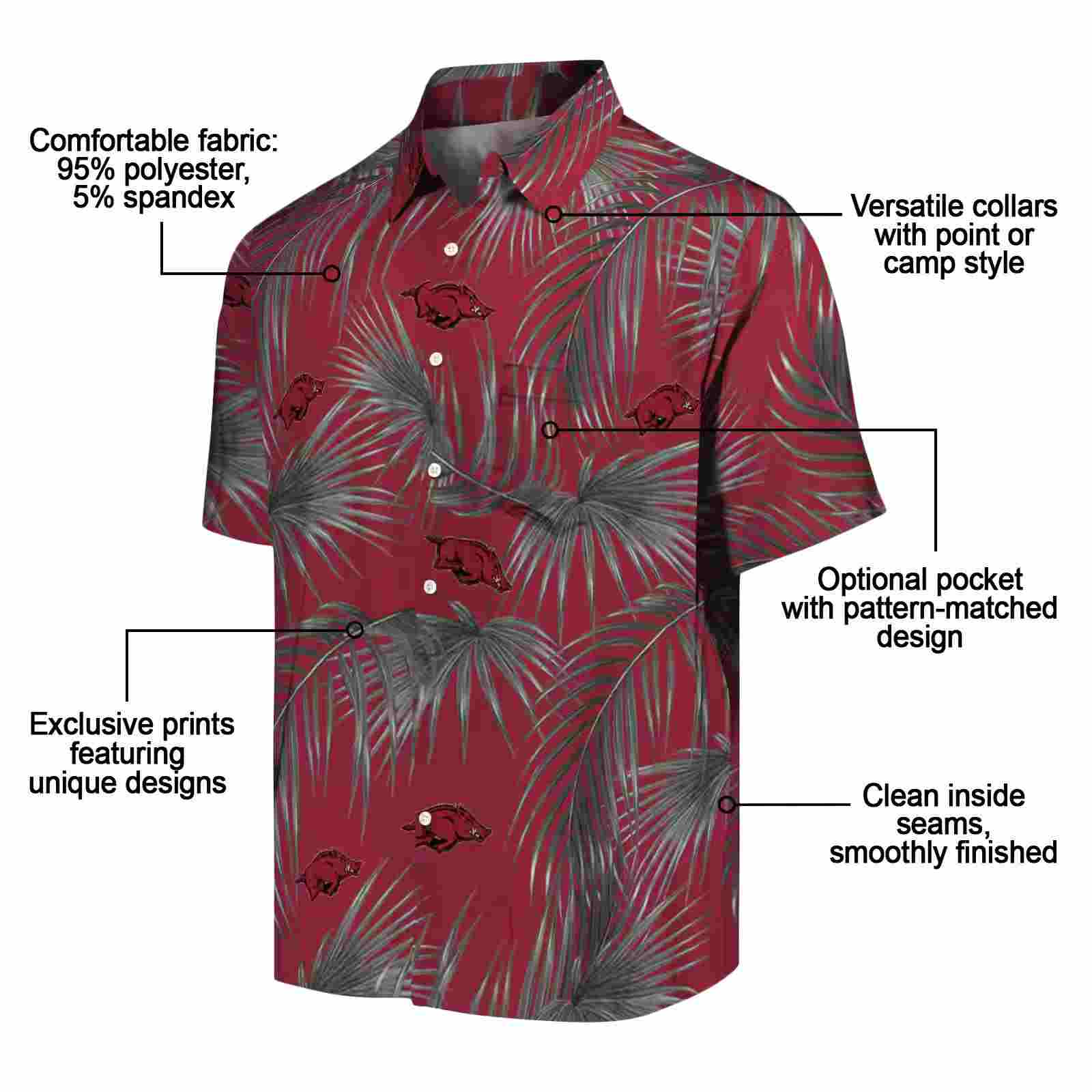 arkansas razorbacks leafy palms red hawaiian shirt new arrival