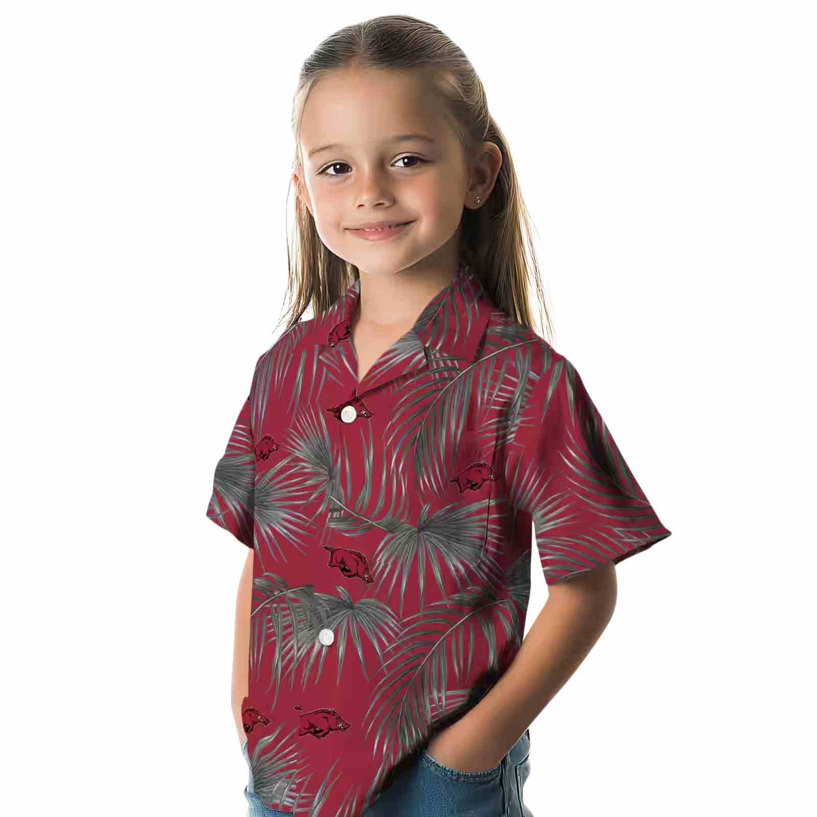 arkansas razorbacks leafy palms red hawaiian shirt premium grade