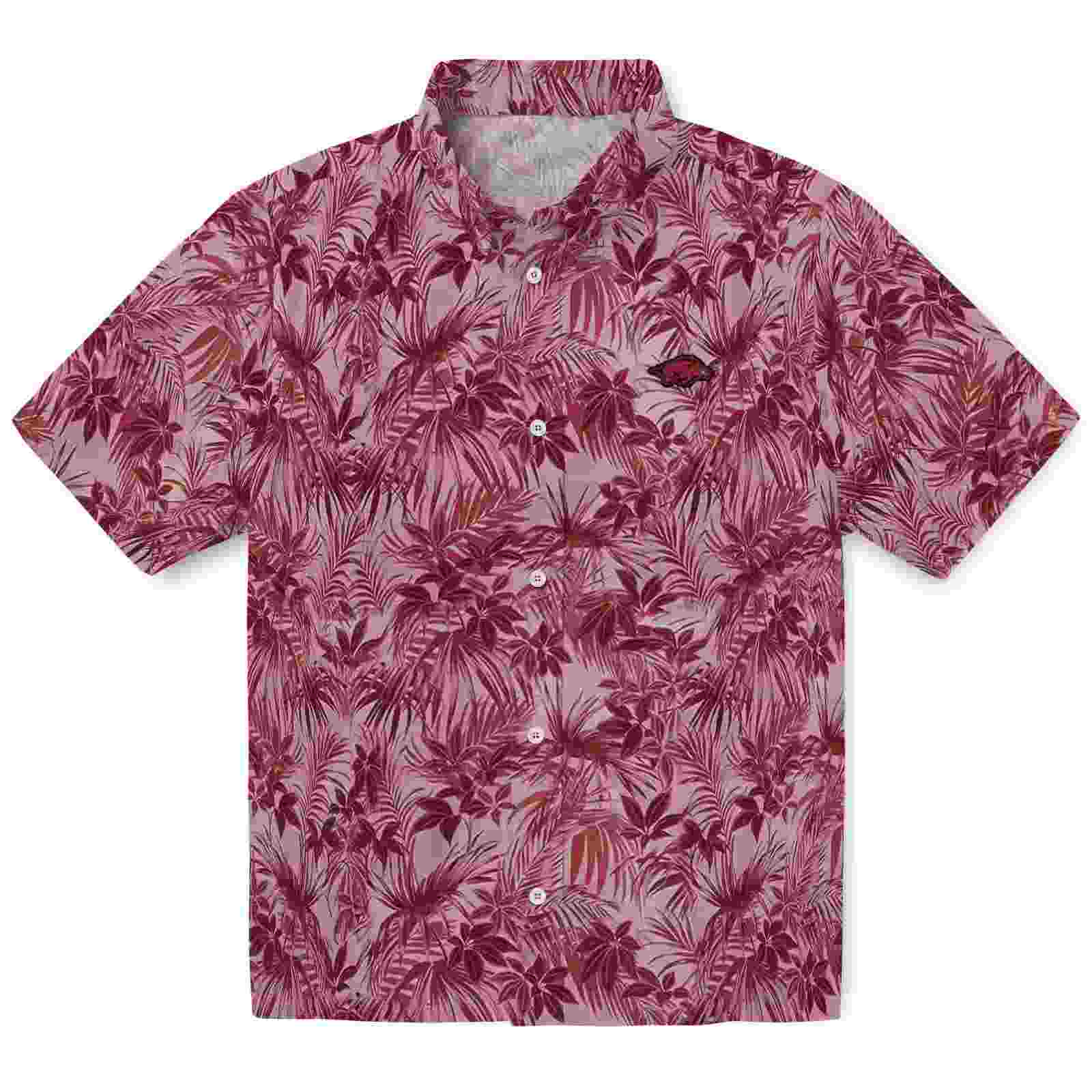 Arkansas Razorbacks Leafy Pattern Red Hawaiian Shirt