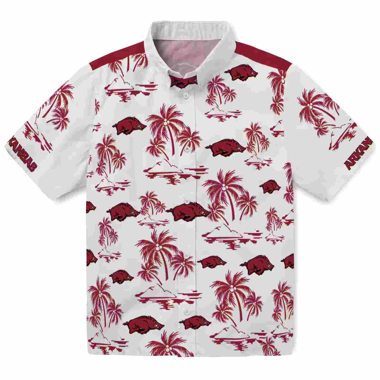 Arkansas Razorbacks Palm Island Print Red White Hawaiian Shirt