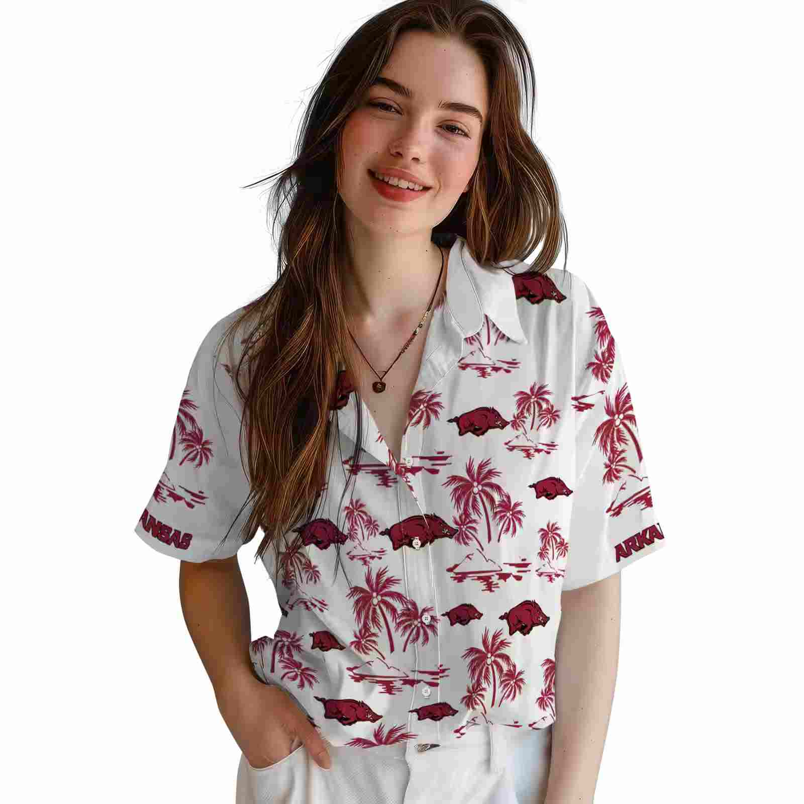 arkansas razorbacks palm island print red white hawaiian shirt latest model