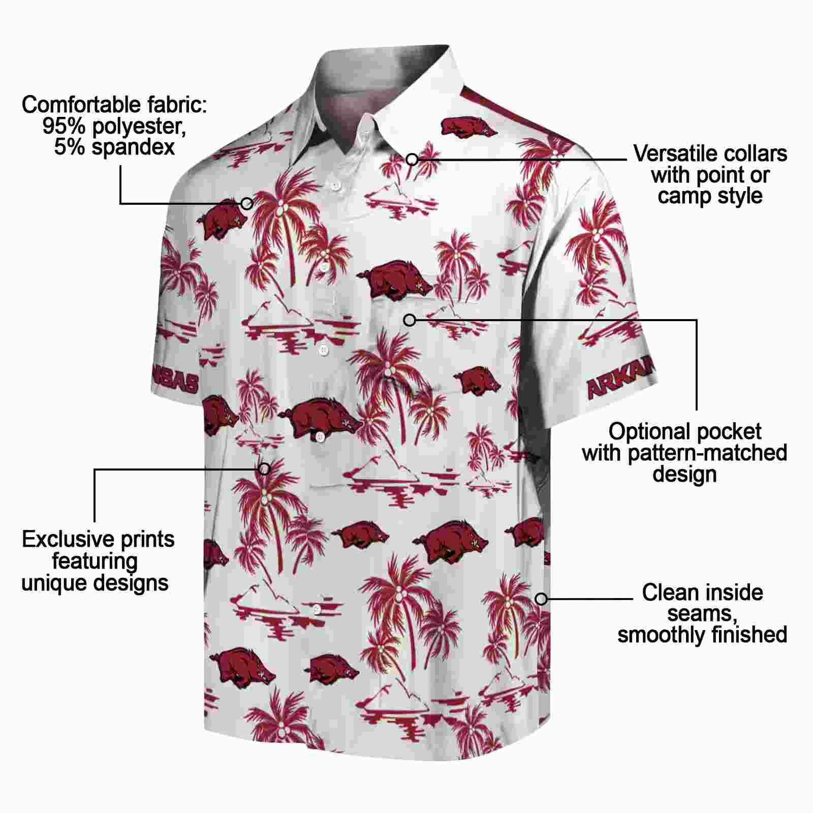 arkansas razorbacks palm island print red white hawaiian shirt new arrival