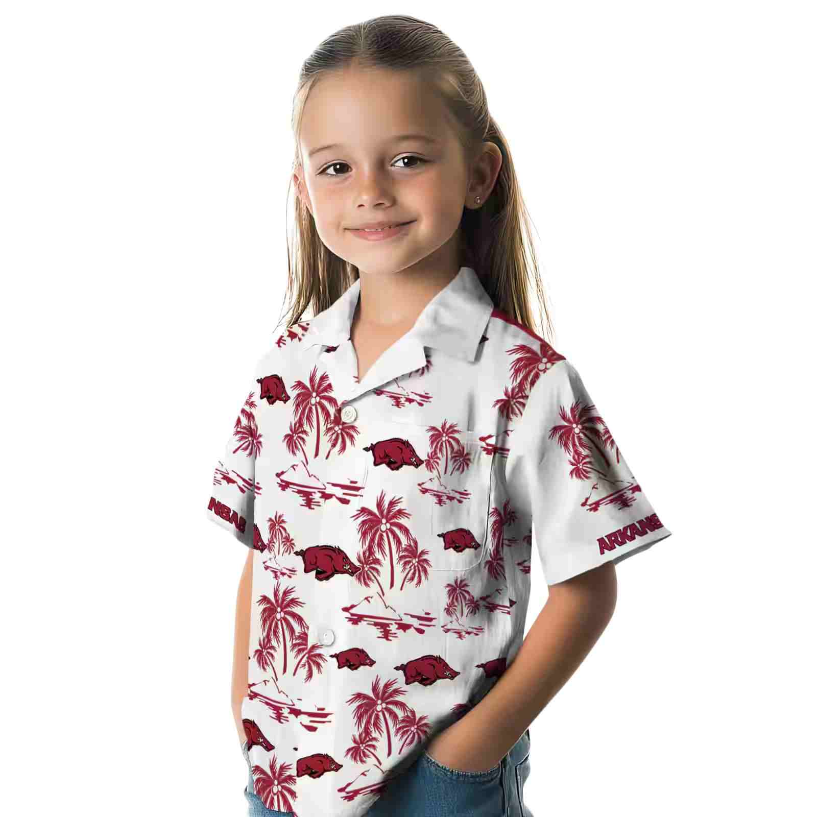 arkansas razorbacks palm island print red white hawaiian shirt premium grade