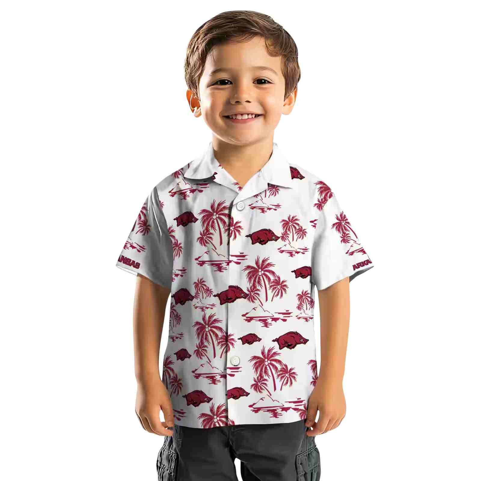 arkansas razorbacks palm island print red white hawaiian shirt top rated