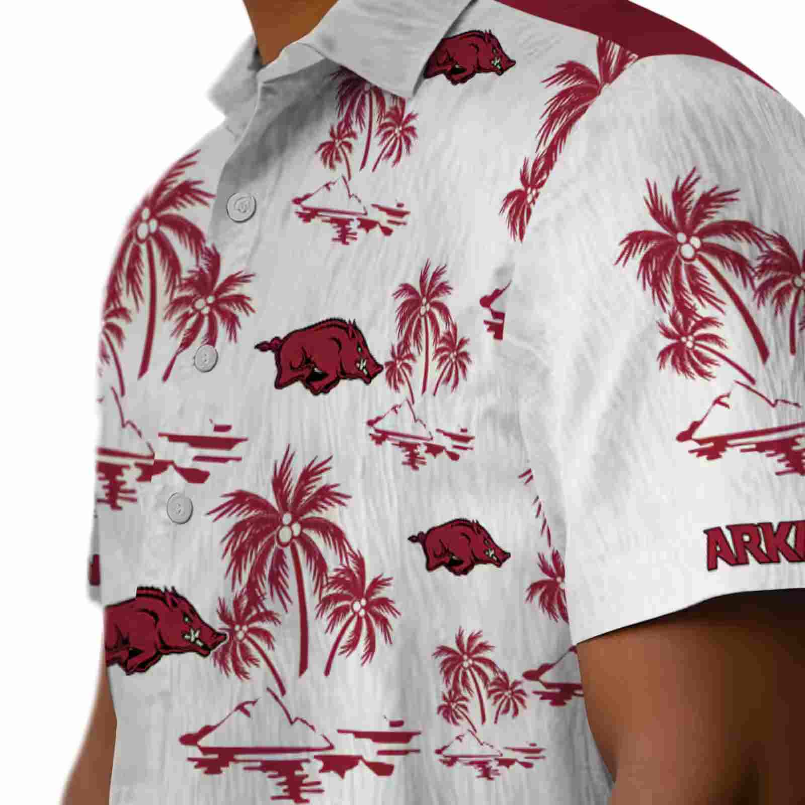 arkansas razorbacks palm island print red white hawaiian shirt trendy