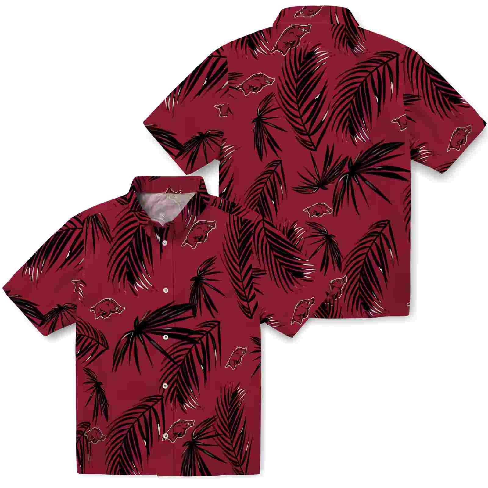 arkansas razorbacks palm leaf red hawaiian shirt high quality