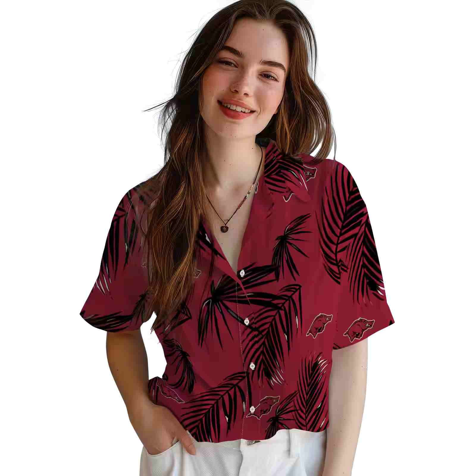 arkansas razorbacks palm leaf red hawaiian shirt latest model