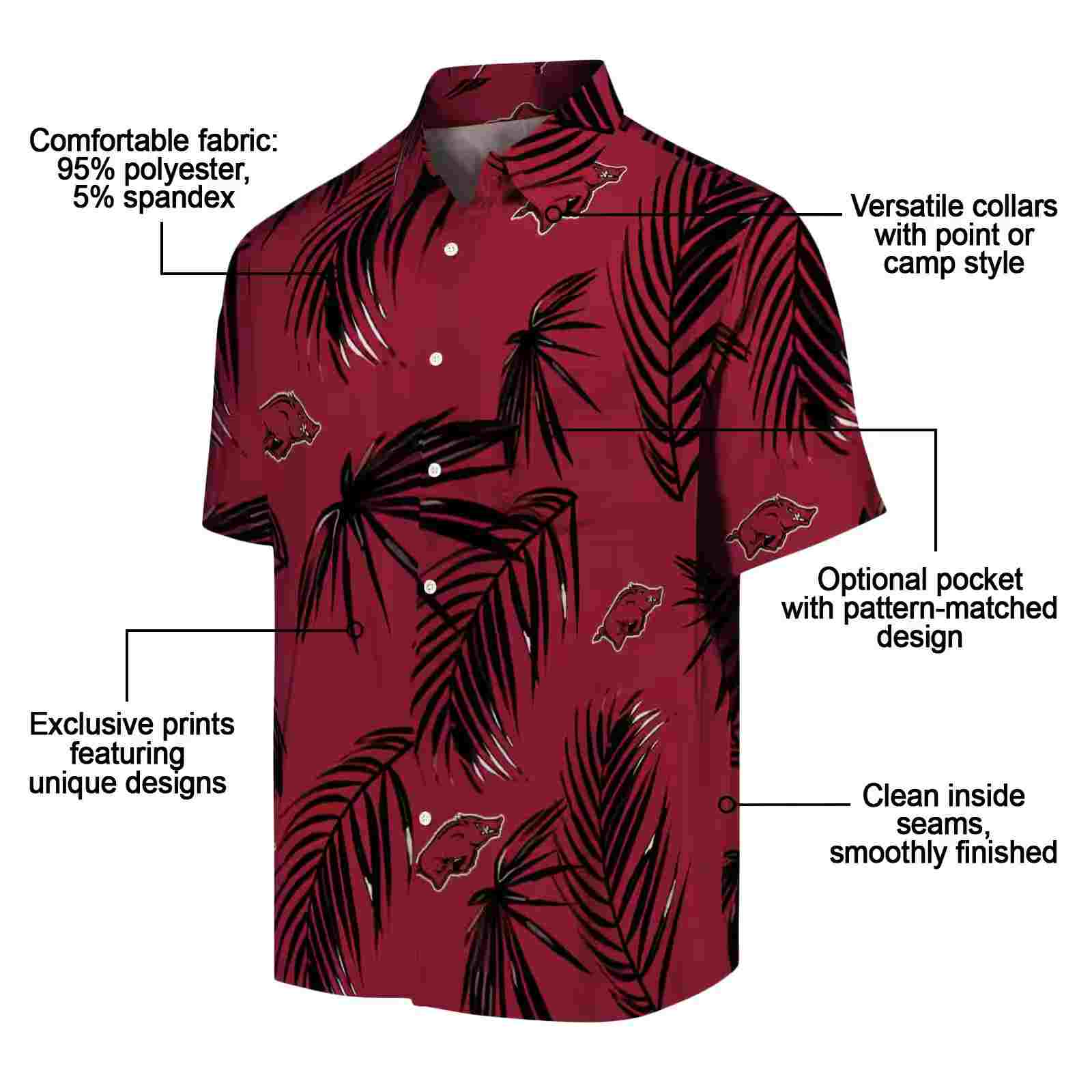 arkansas razorbacks palm leaf red hawaiian shirt new arrival