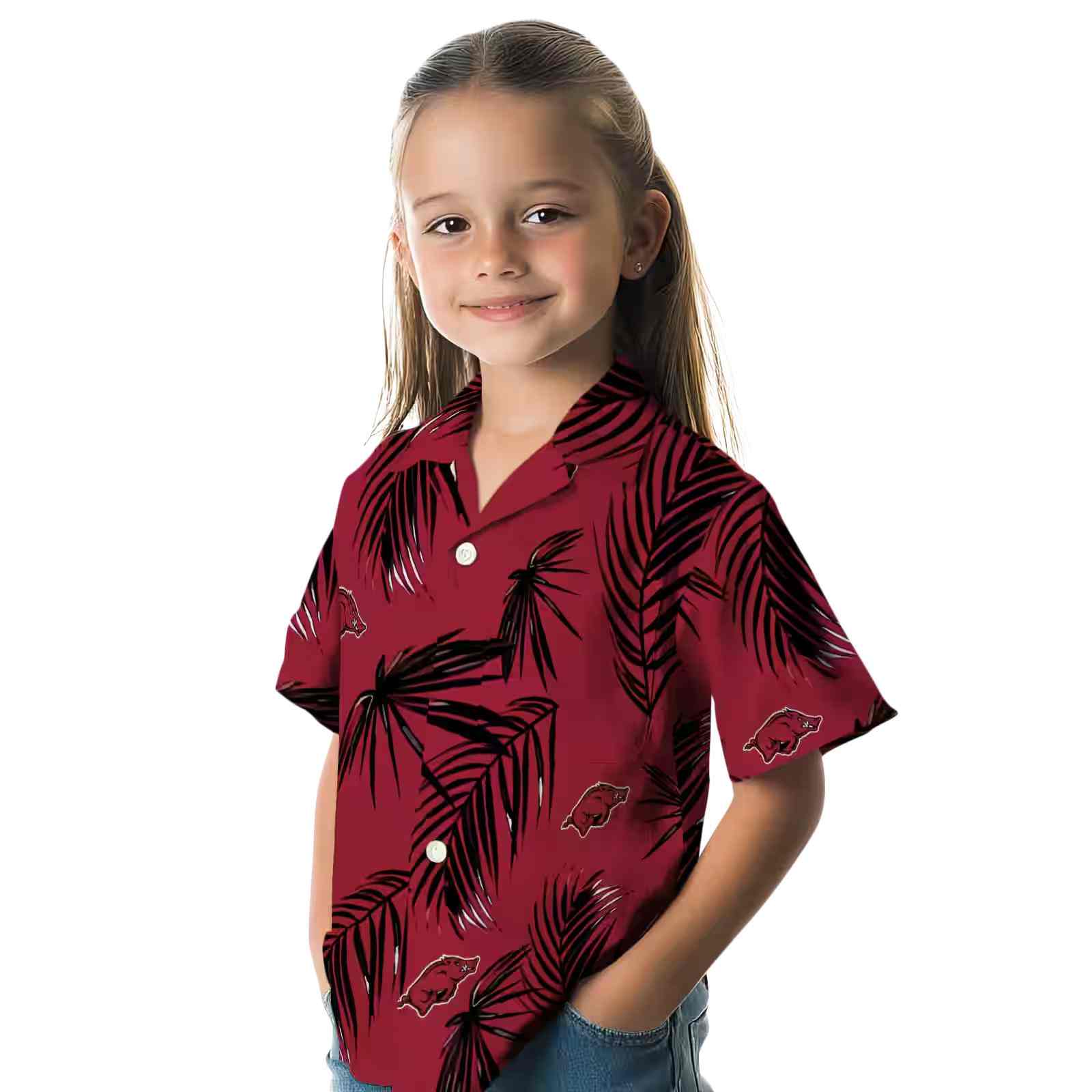 arkansas razorbacks palm leaf red hawaiian shirt premium grade