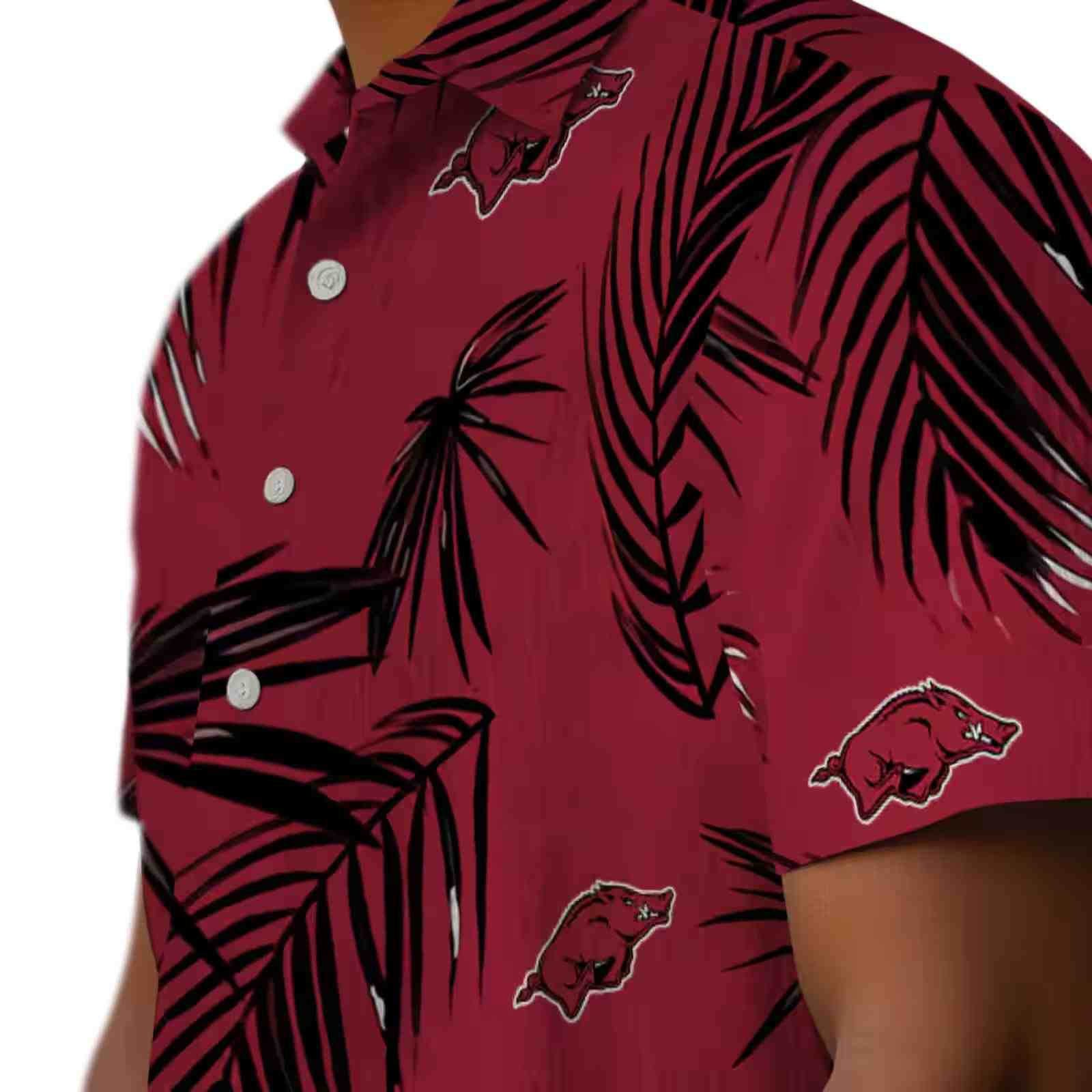 arkansas razorbacks palm leaf red hawaiian shirt trendy