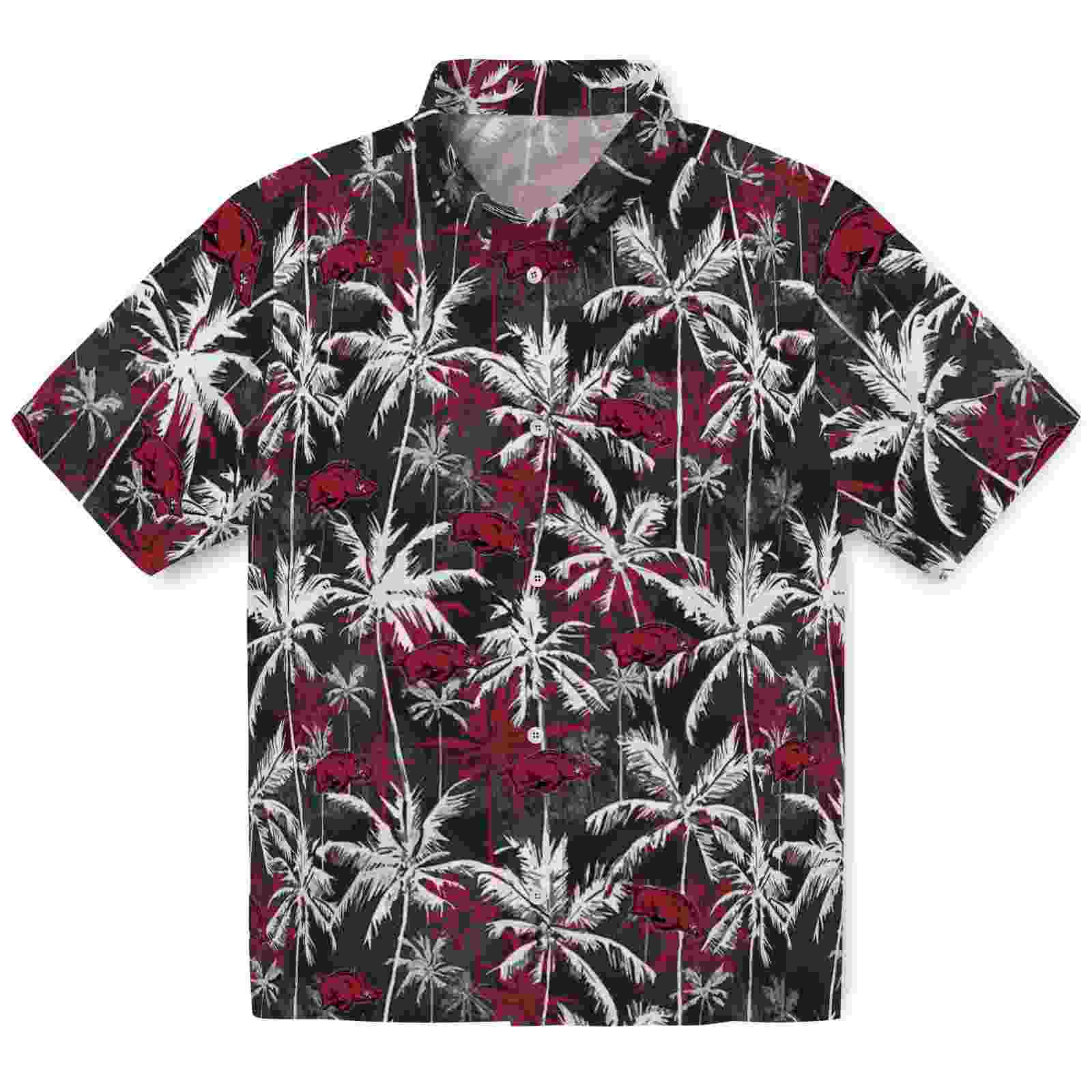 Arkansas Razorbacks Palm Pattern Red Black Hawaiian Shirt