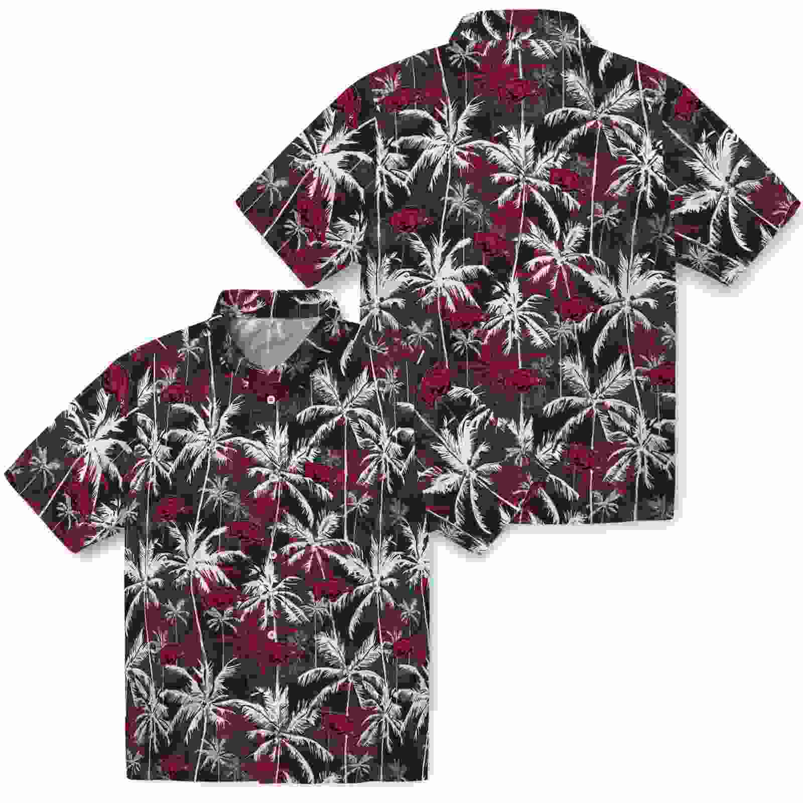 arkansas razorbacks palm pattern red black hawaiian shirt high quality