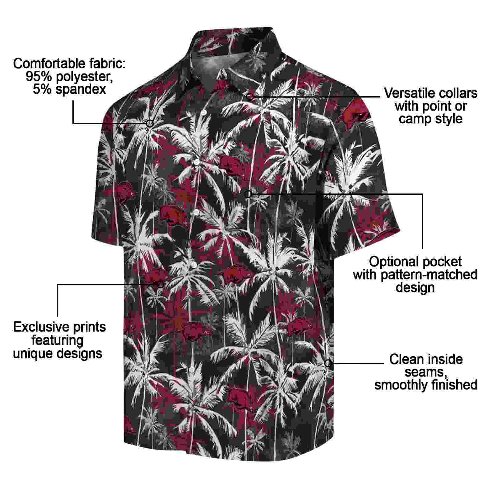 arkansas razorbacks palm pattern red black hawaiian shirt new arrival